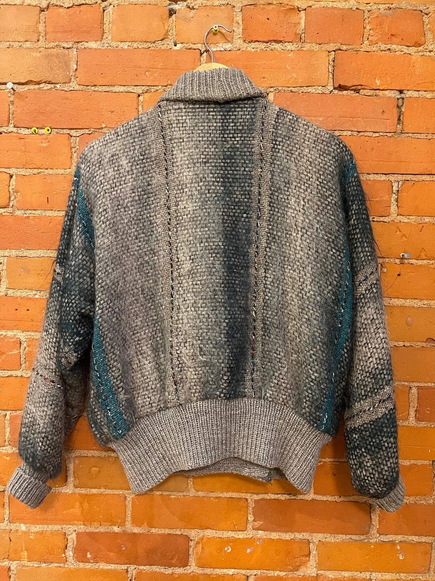 Grey/Teal Mohair Blend Shawlneck Cardigan