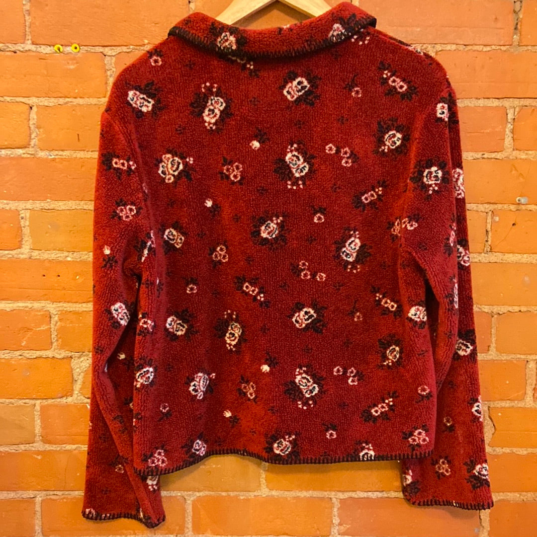 Fleece Floral Print Button up Jacket