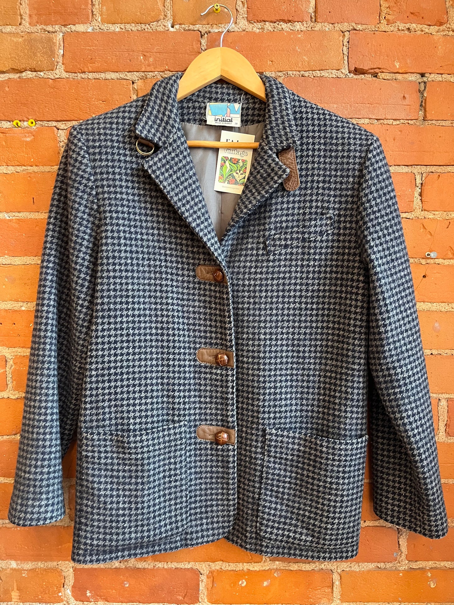 Grey & Navy Wool Houndstooth Blazer