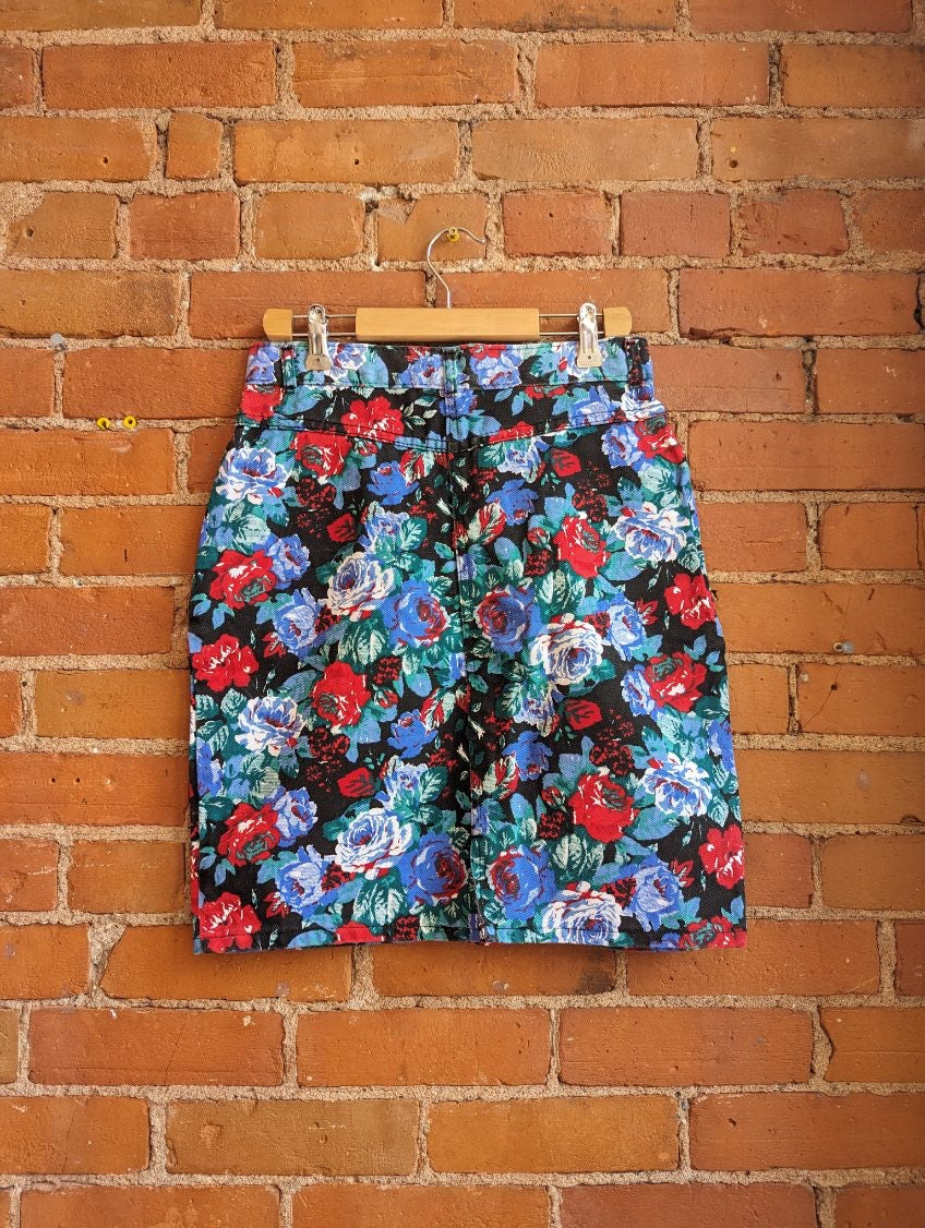 1990s Nevada Rose Print Denim Shirt