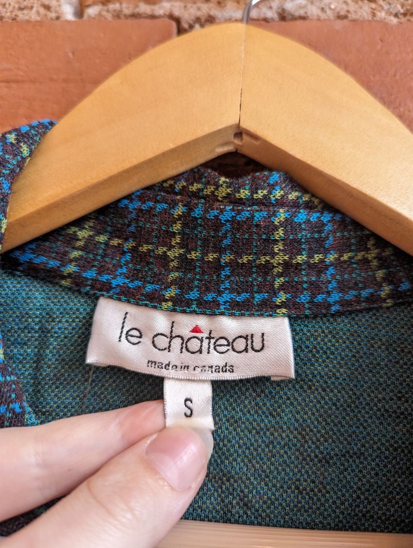 1990s Le Chateau Green and Blue Plaid Jacket