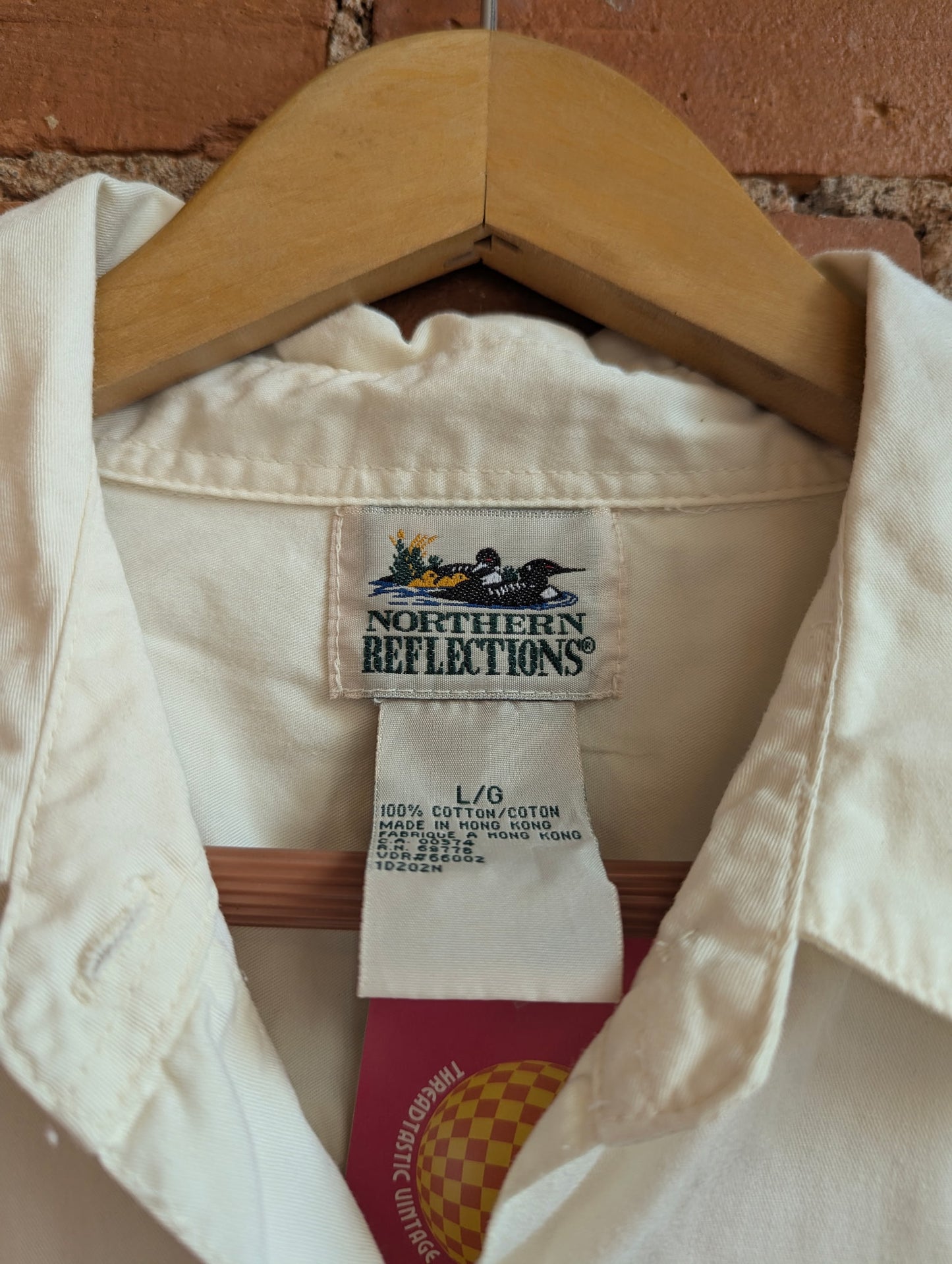 1990s Northern Reflections Cream Long Sleeve Shirt With Garden Embroidery