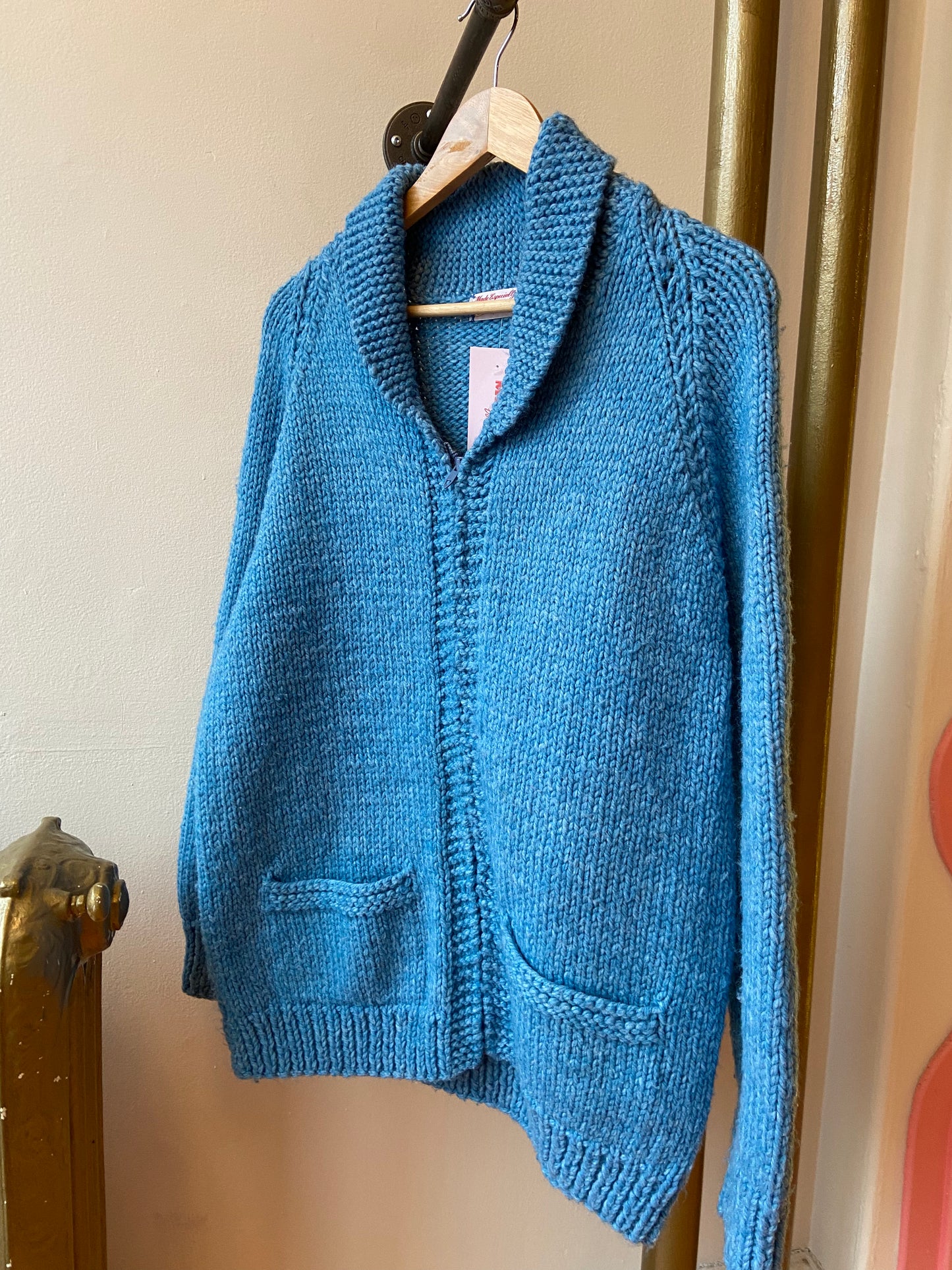 Sky Blue Airplane Mary Maxim Zip Sweater