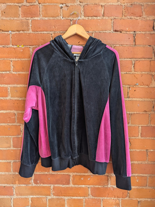 Y2K 725 Originals Black and Pink Velour Zip-Up Hoodie