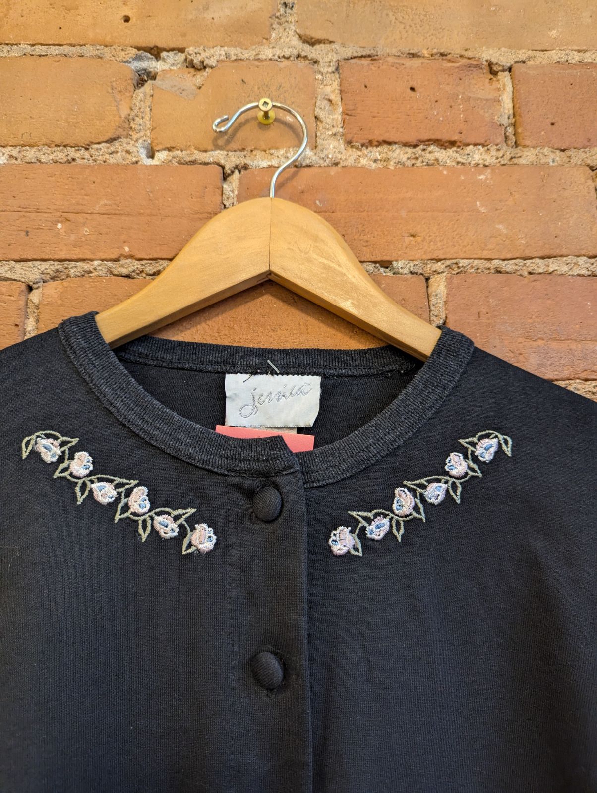 1990s Jessica Black Cardigan With Floral Embroidered Details