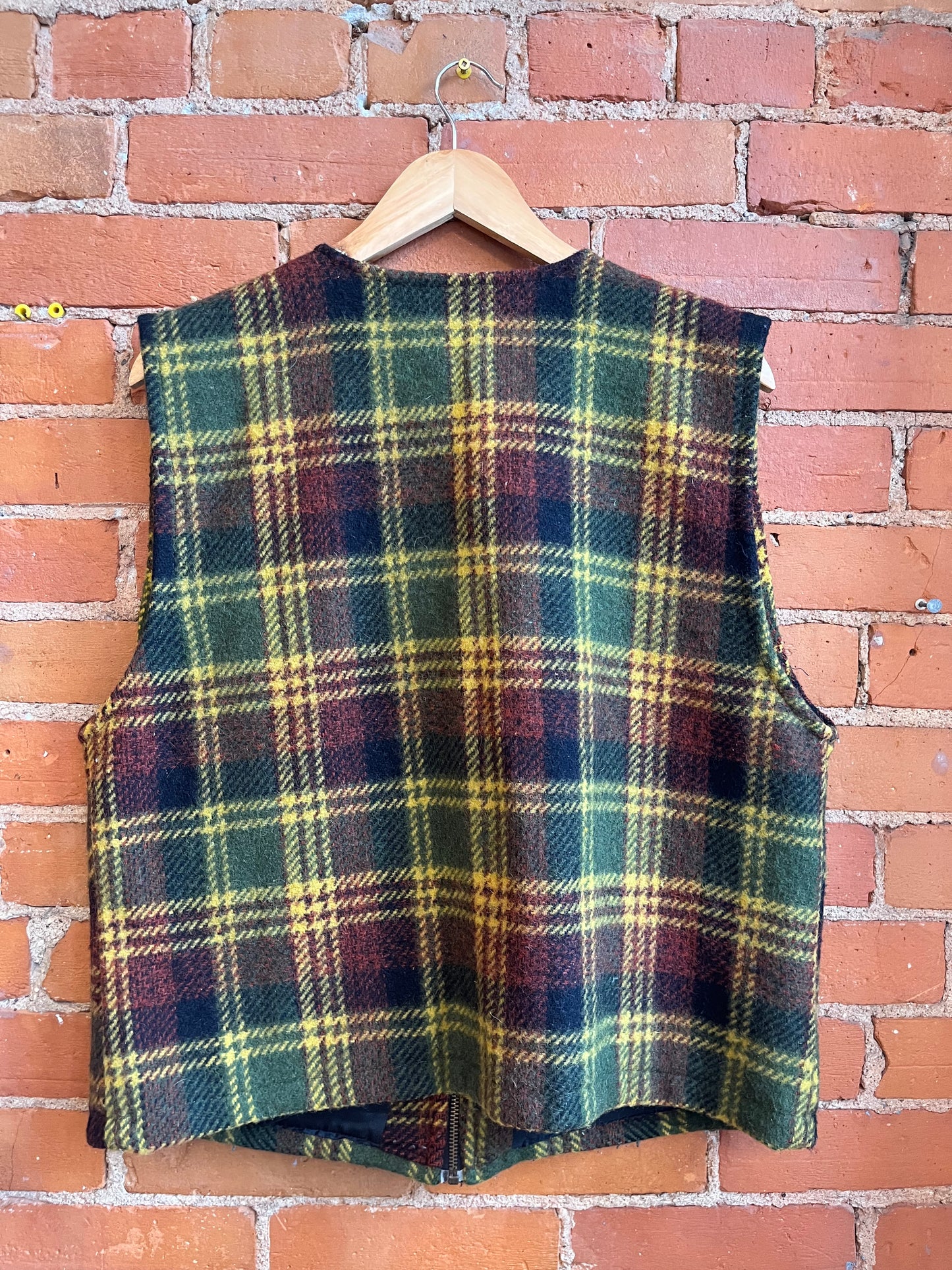 Yellow & Green Zip-Up Wool Plaid Vest