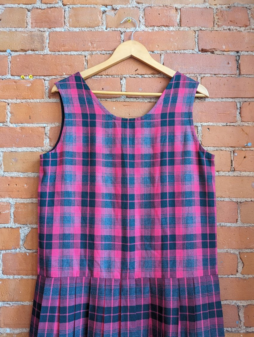 1990s Pink and Black Plaid Dress