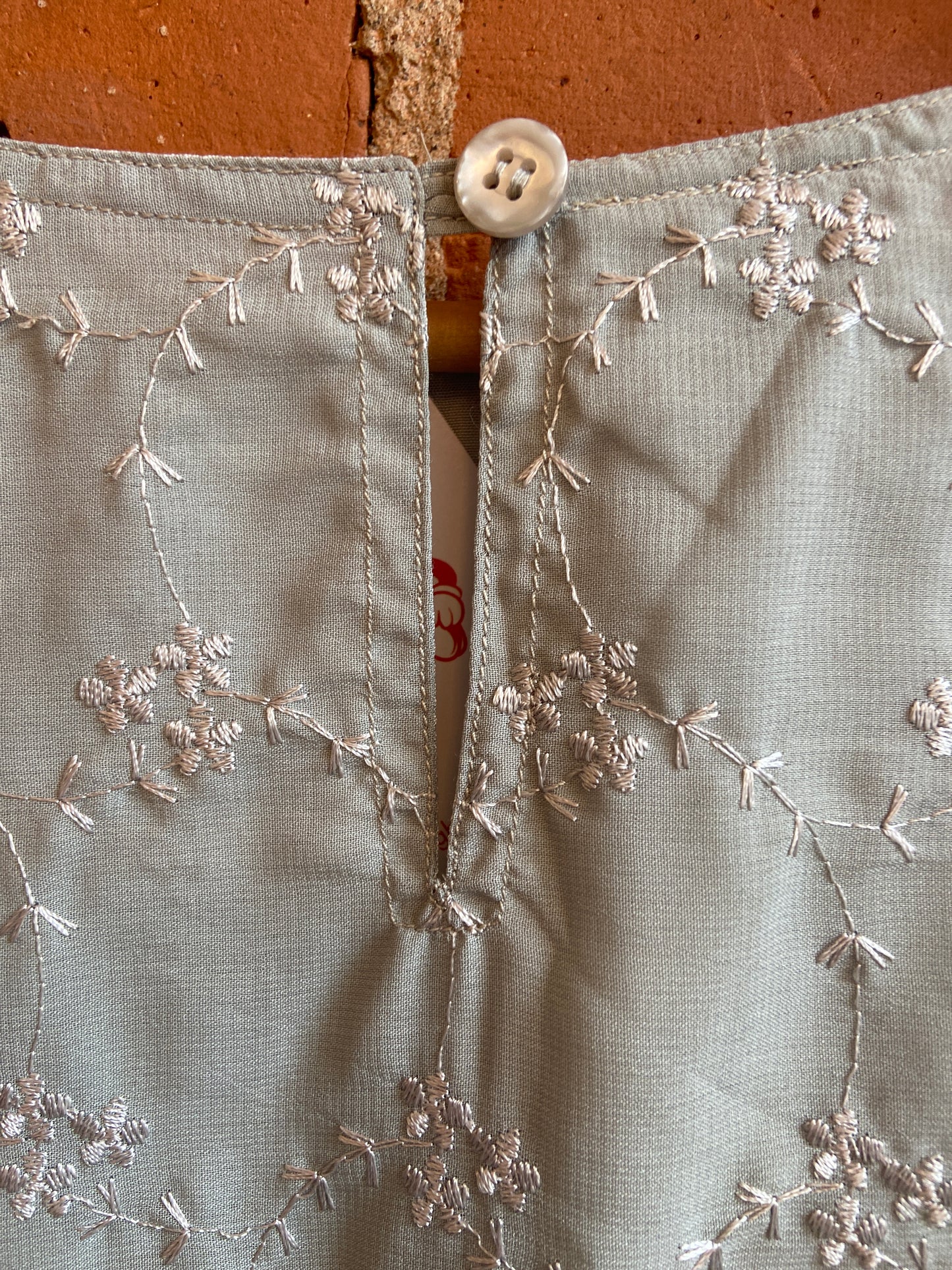 Deadstock Sage Green Embroidered Shift Dress
