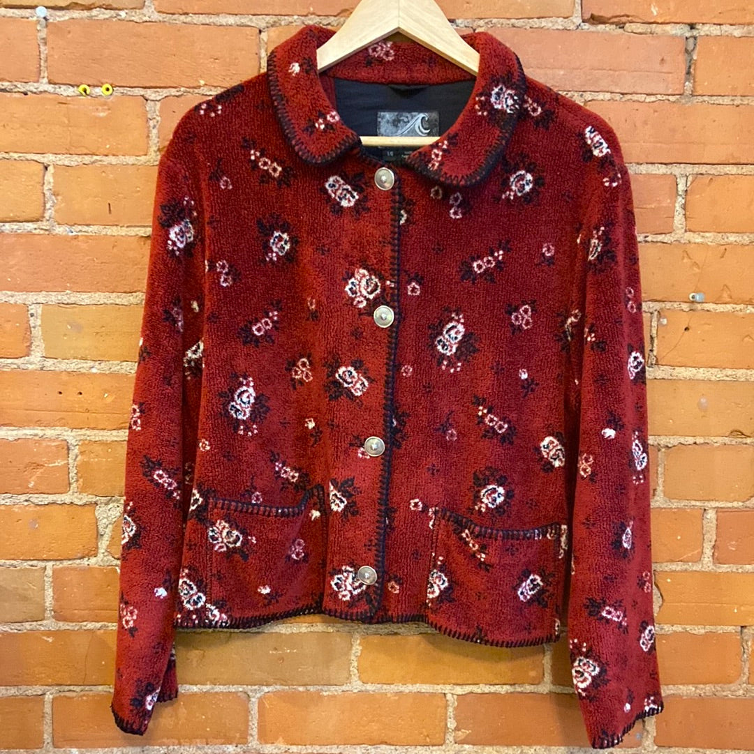 Fleece Floral Print Button up Jacket