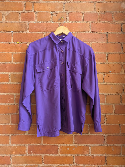 1980s Fox Collection Purple Long Sleeve Blouse With Pockets