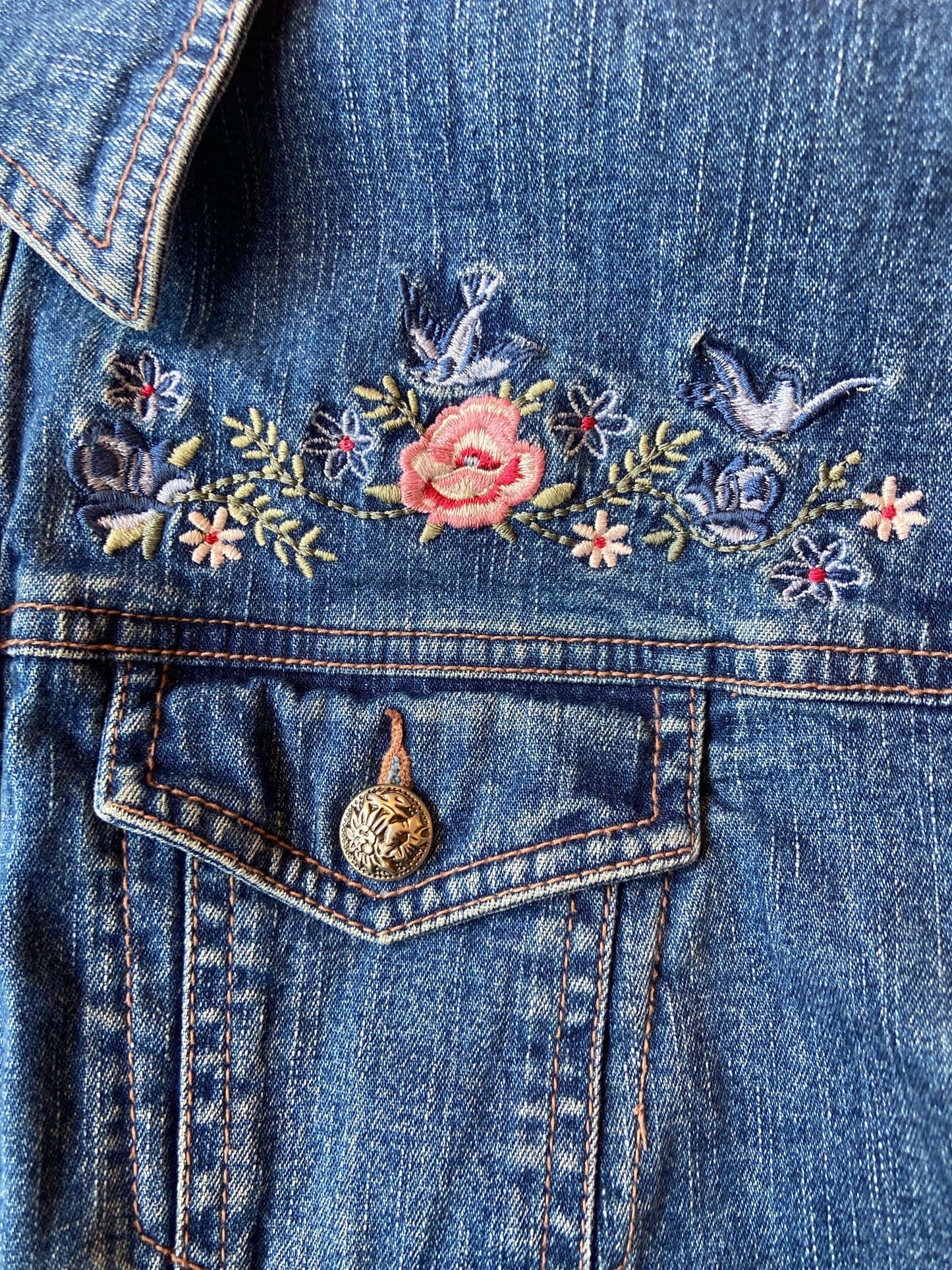 Northern Reflections denim vest Embroidered Flowers