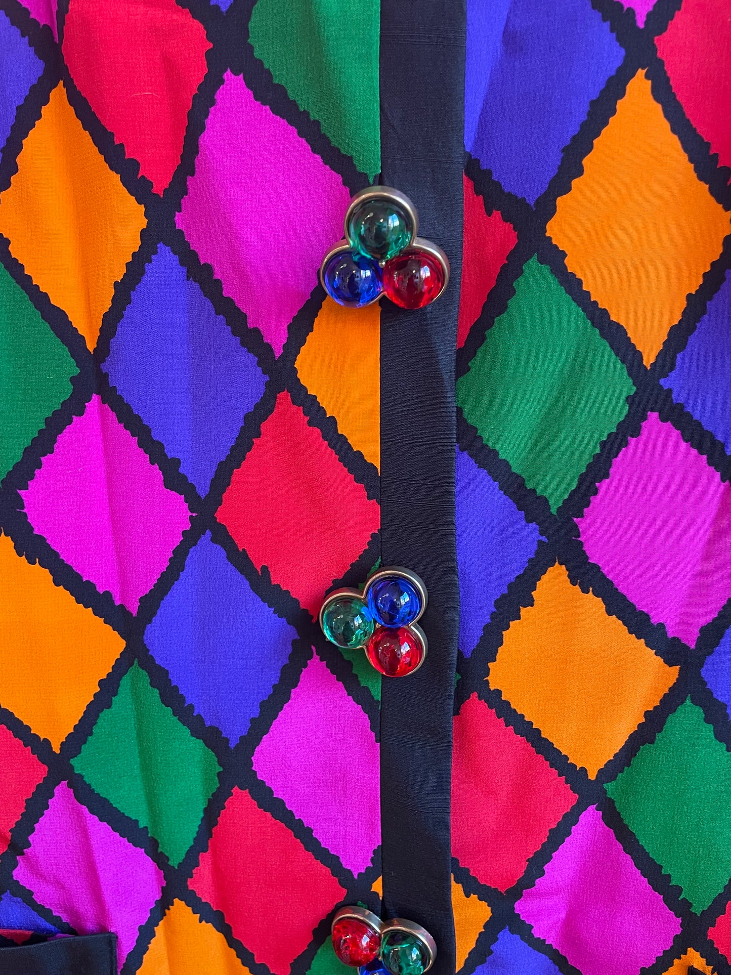 80’s Silk Colorful Diamond Print Blazer