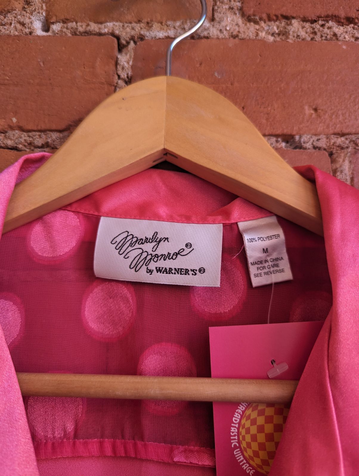 1990s Marilyn Monroe by Warners Pink Lounge Top With Sheer Polka Dot Panels