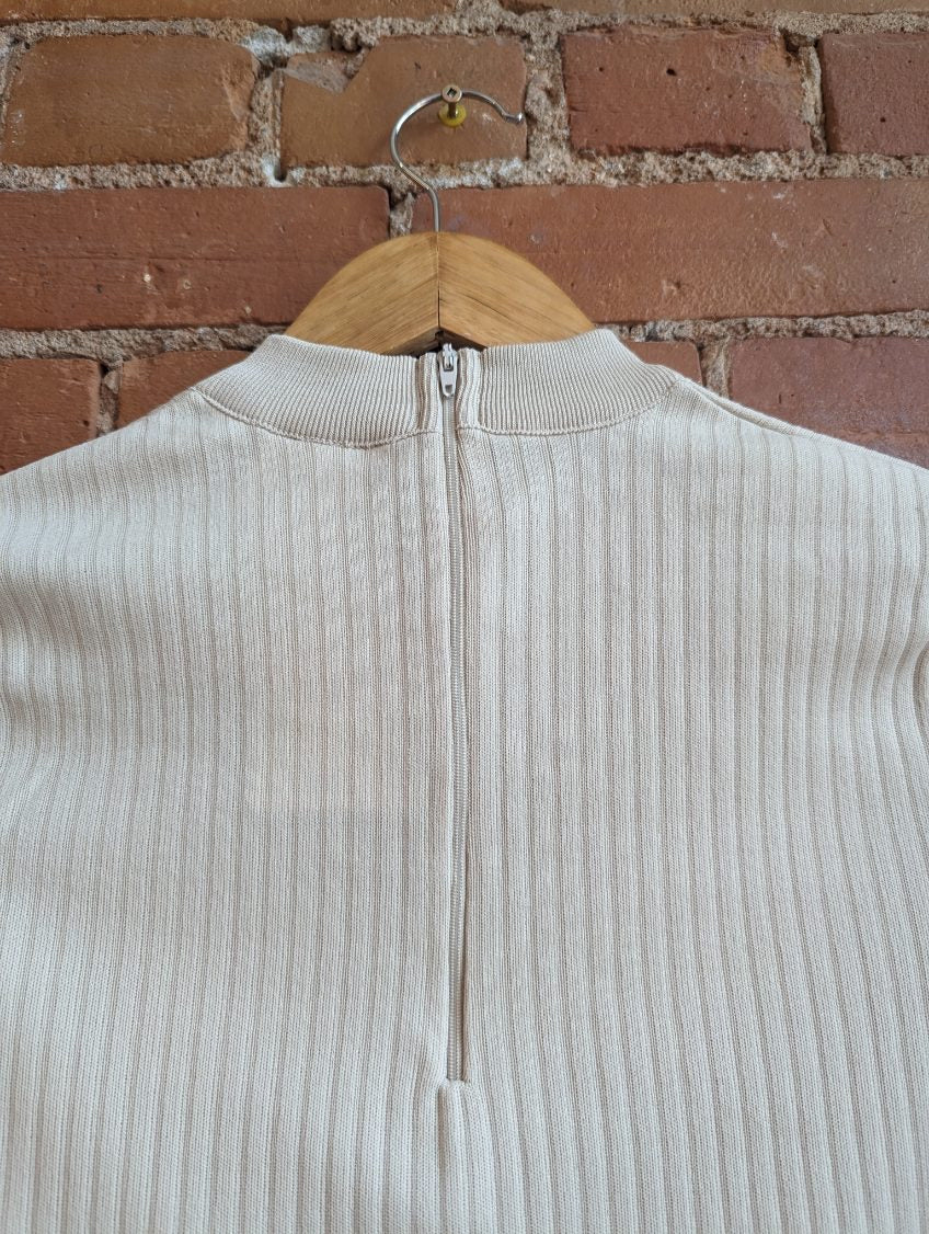 1970s Paris Star Beige Ribbed Short Sleeve Top
