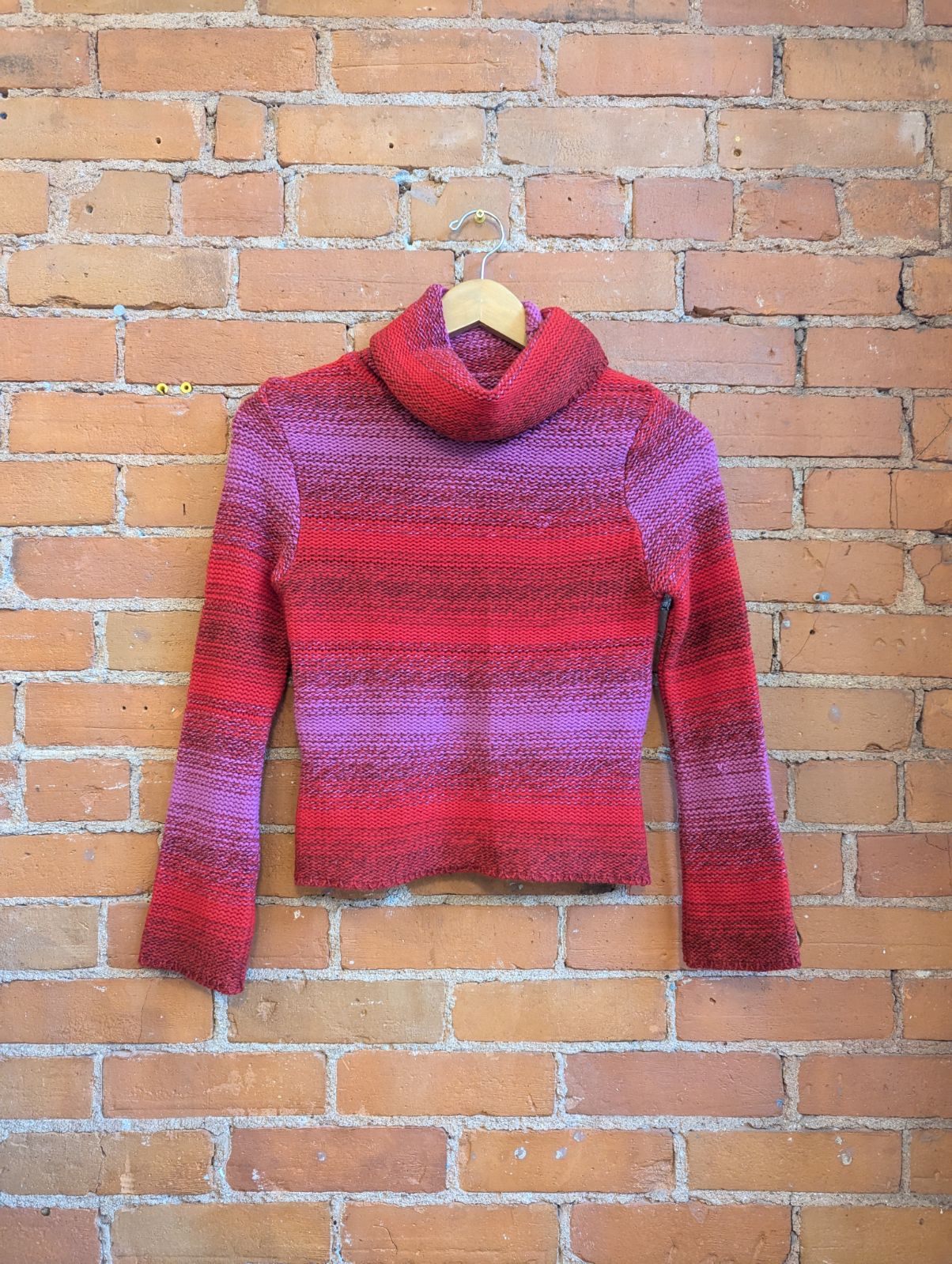 1990s Red and Pink Turtleneck Sweater