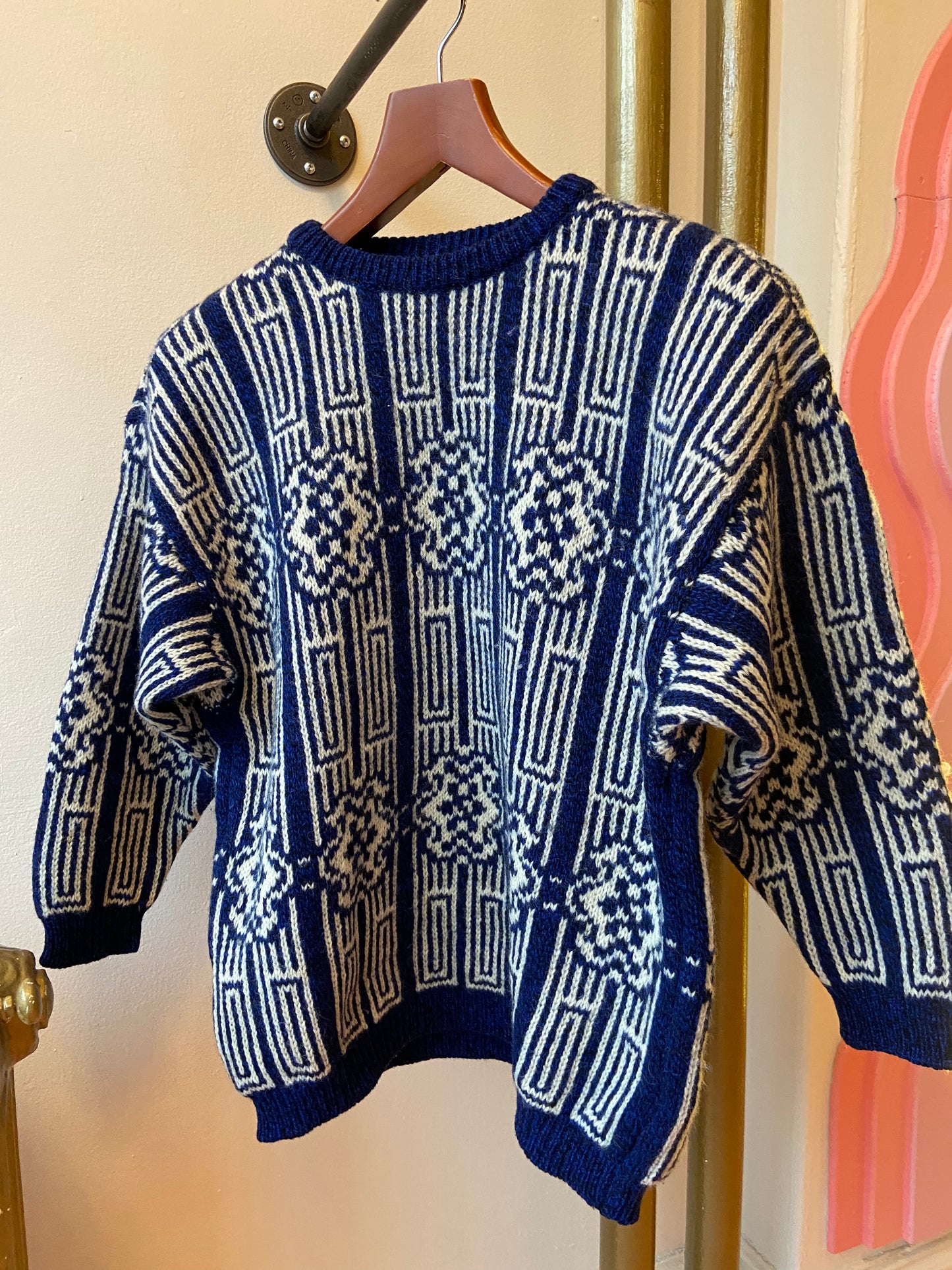 Benetton Blue & White Shetland Wool Sweater