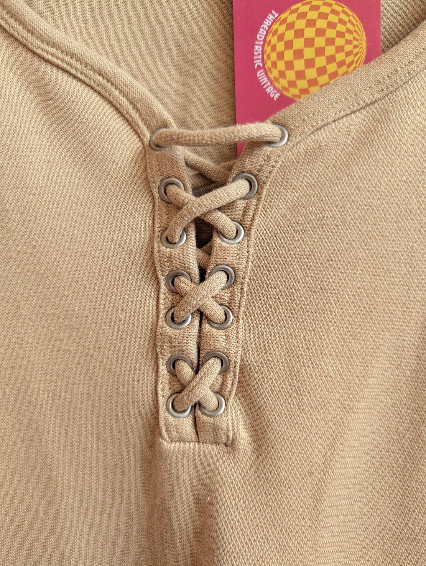 Y2K 725 Originals Tan Mini Dress With Lace Up Detail
