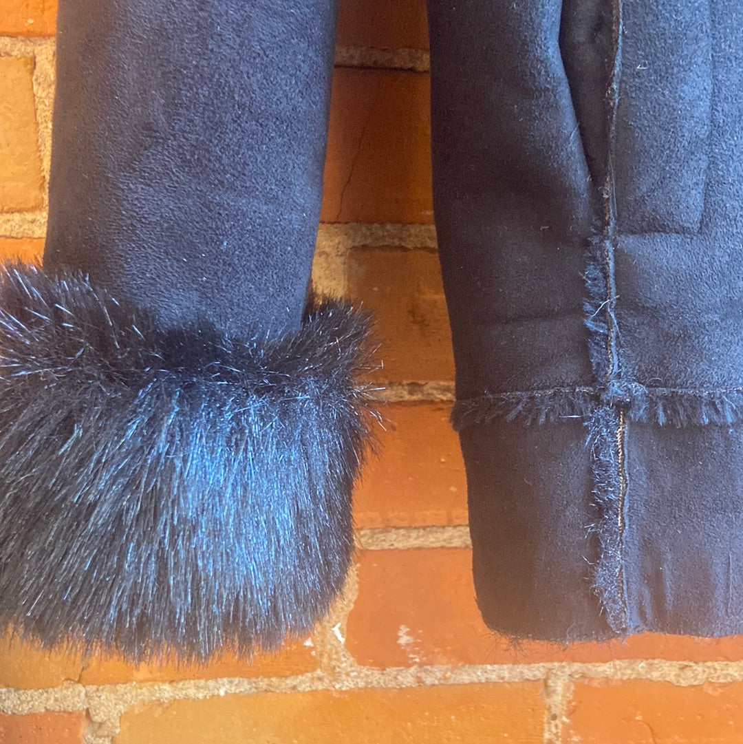 Y2K Faux Suede & Fur Black Jacket
