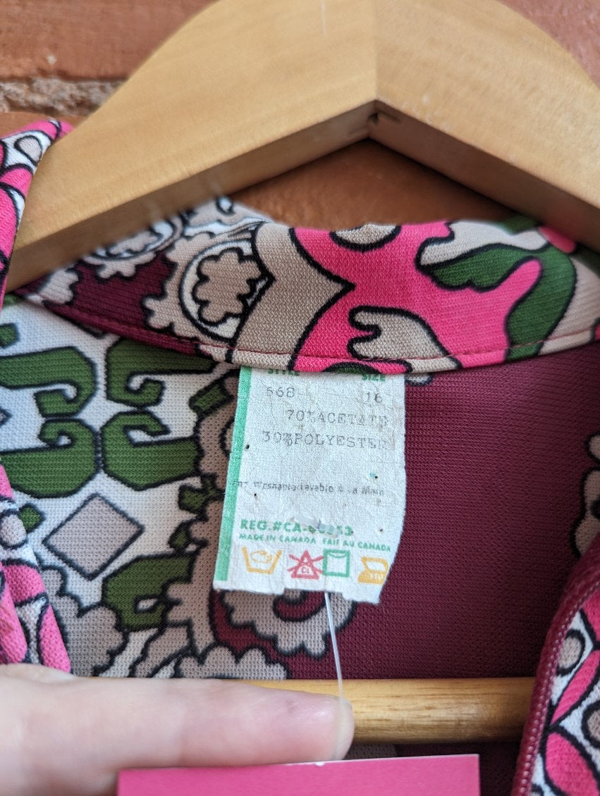1960s Union Made Groovy Print Quarter Zip Top