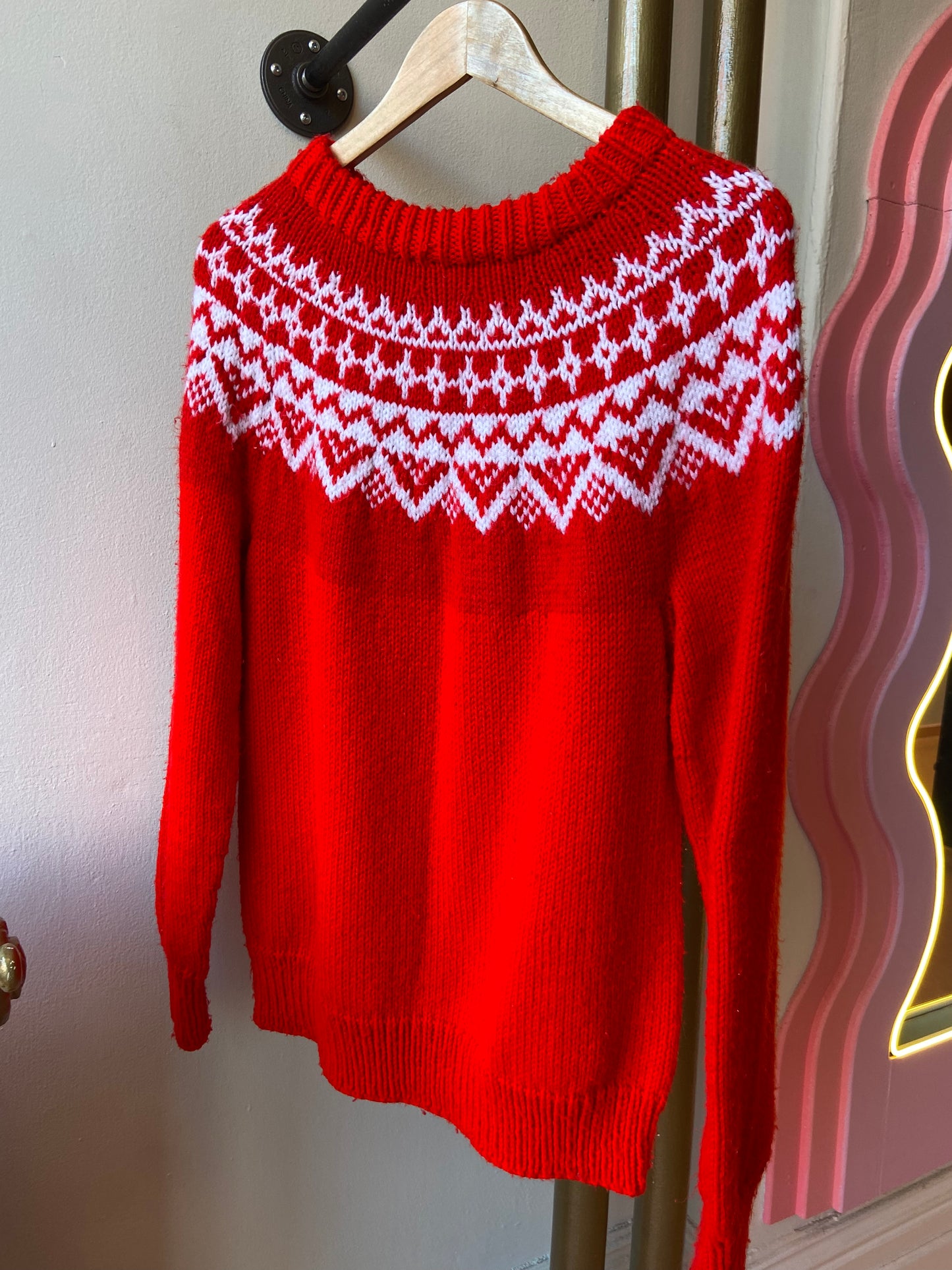 Red Hand Knit Fair Isle Sweater