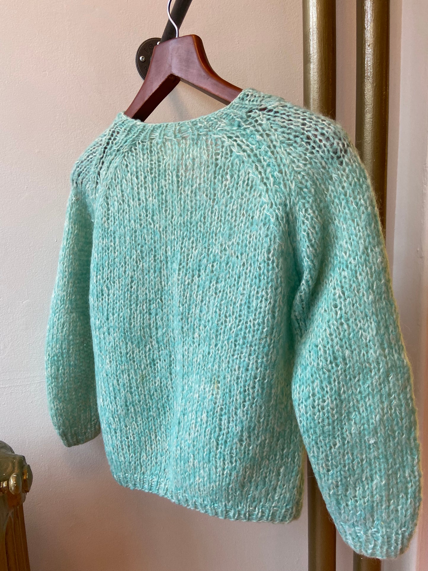 Turquoise Hand Knit Italian Wool & Mohair Cardigan