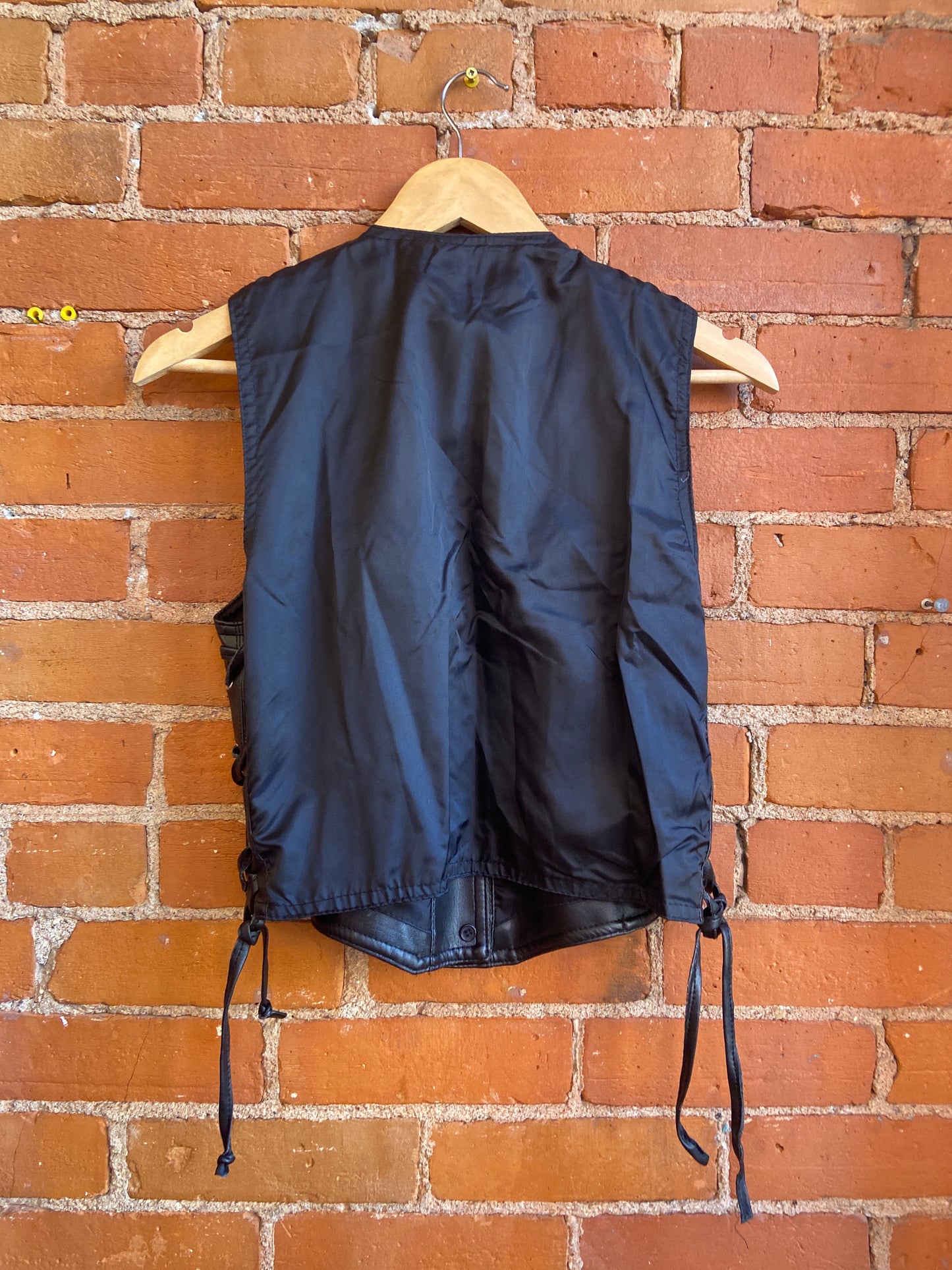 1990s Cosa Nova Black Vest With Pleather Front and Lace-Up Side Details