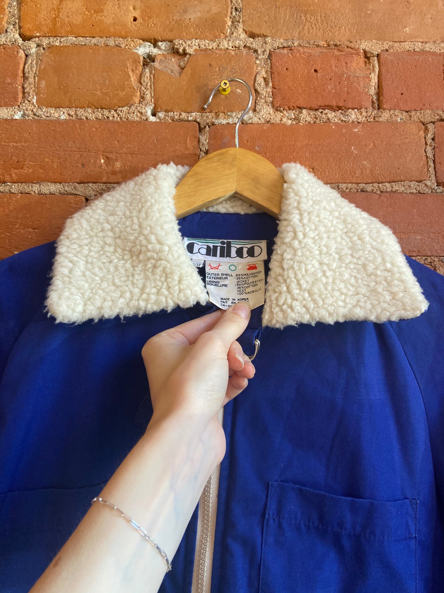 1980s Cariboo Blue Utility Jacket With Faux Sherpa Collar