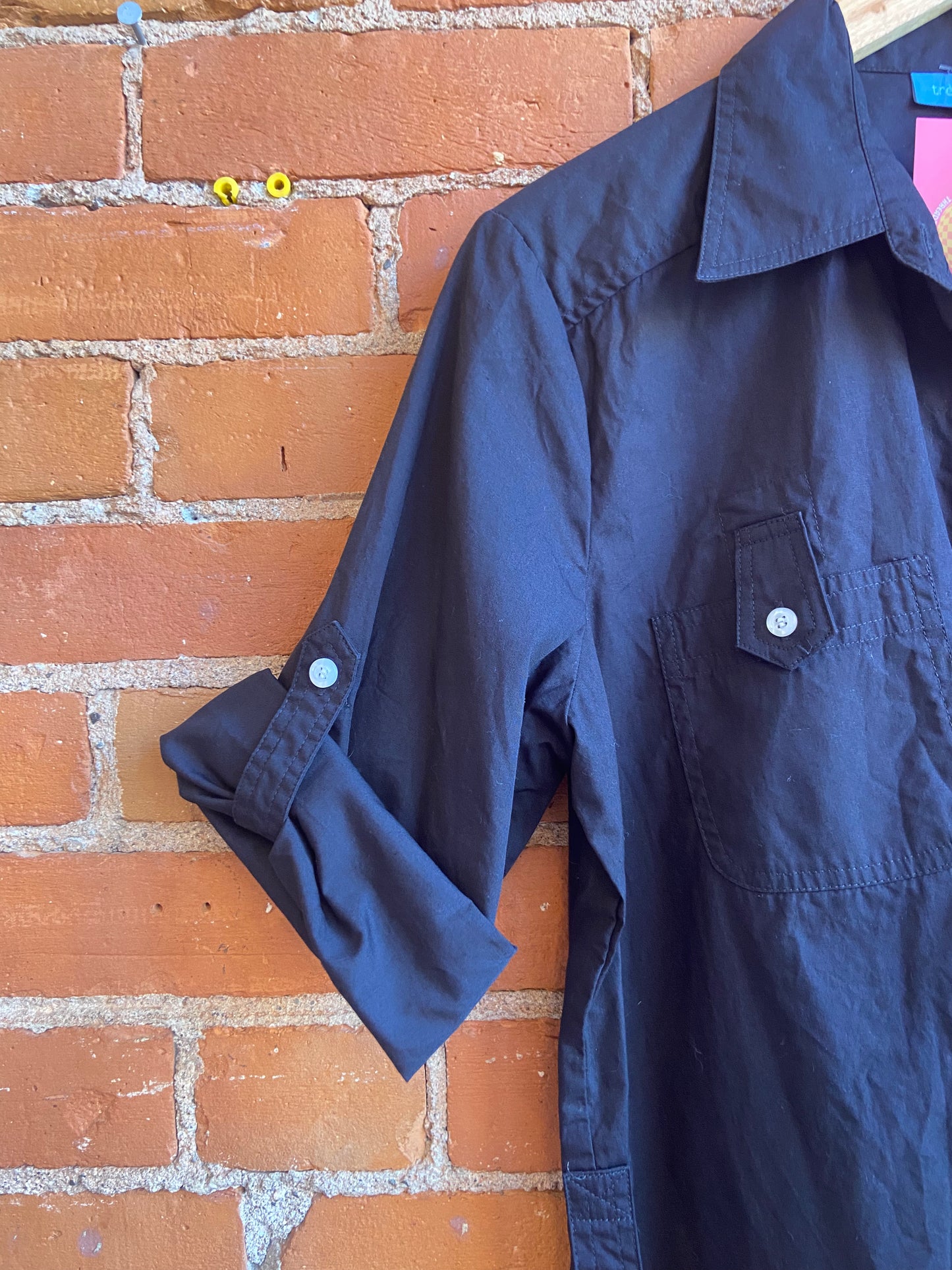 Y2K Tres You Black Half-Sleeve Longline Blouse