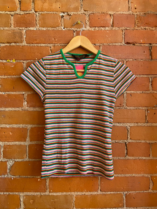 1970s Maggie Lee Rainbow Stripe Notch Neck T-Shirt