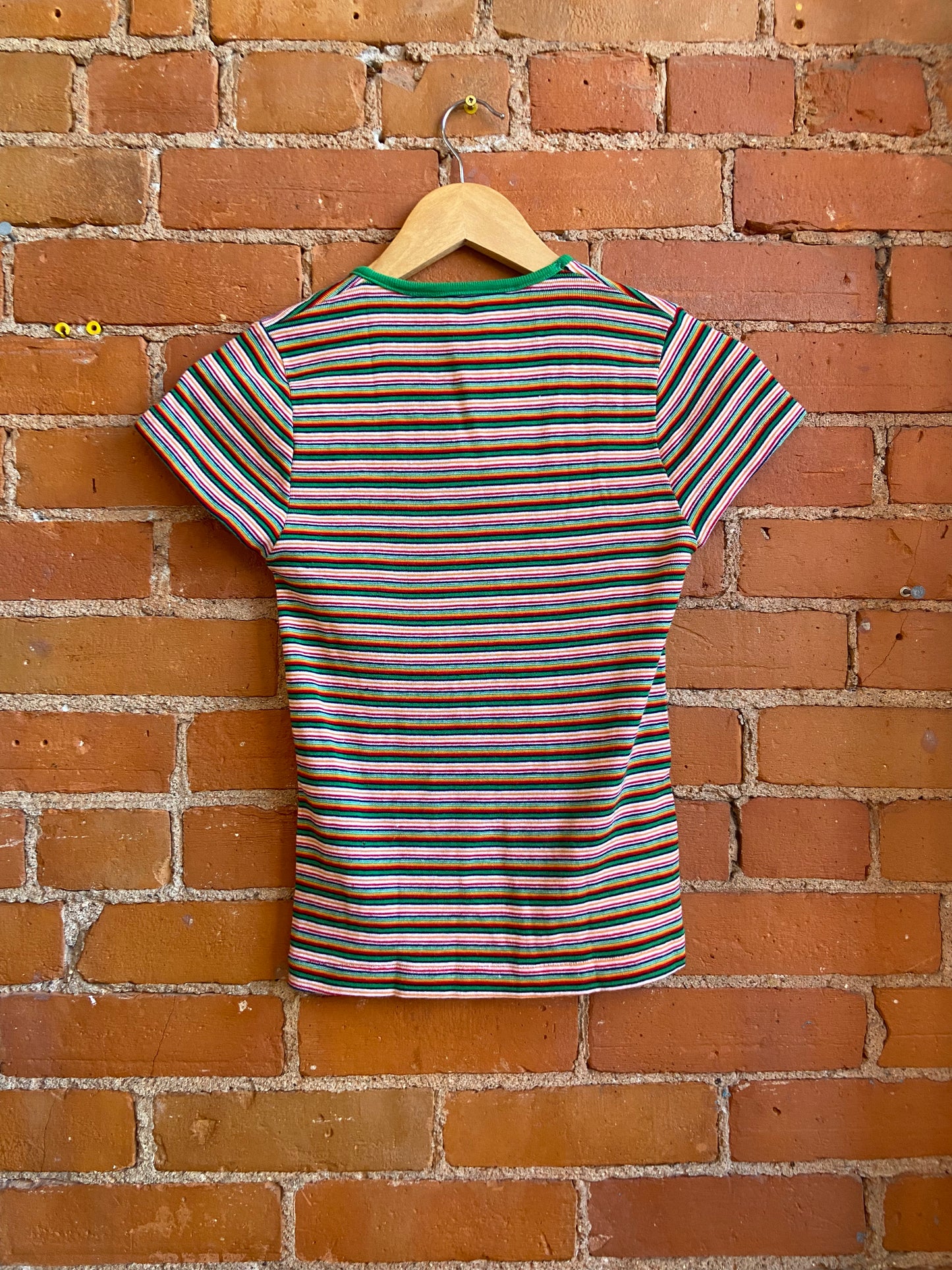 1970s Maggie Lee Rainbow Stripe Notch Neck T-Shirt
