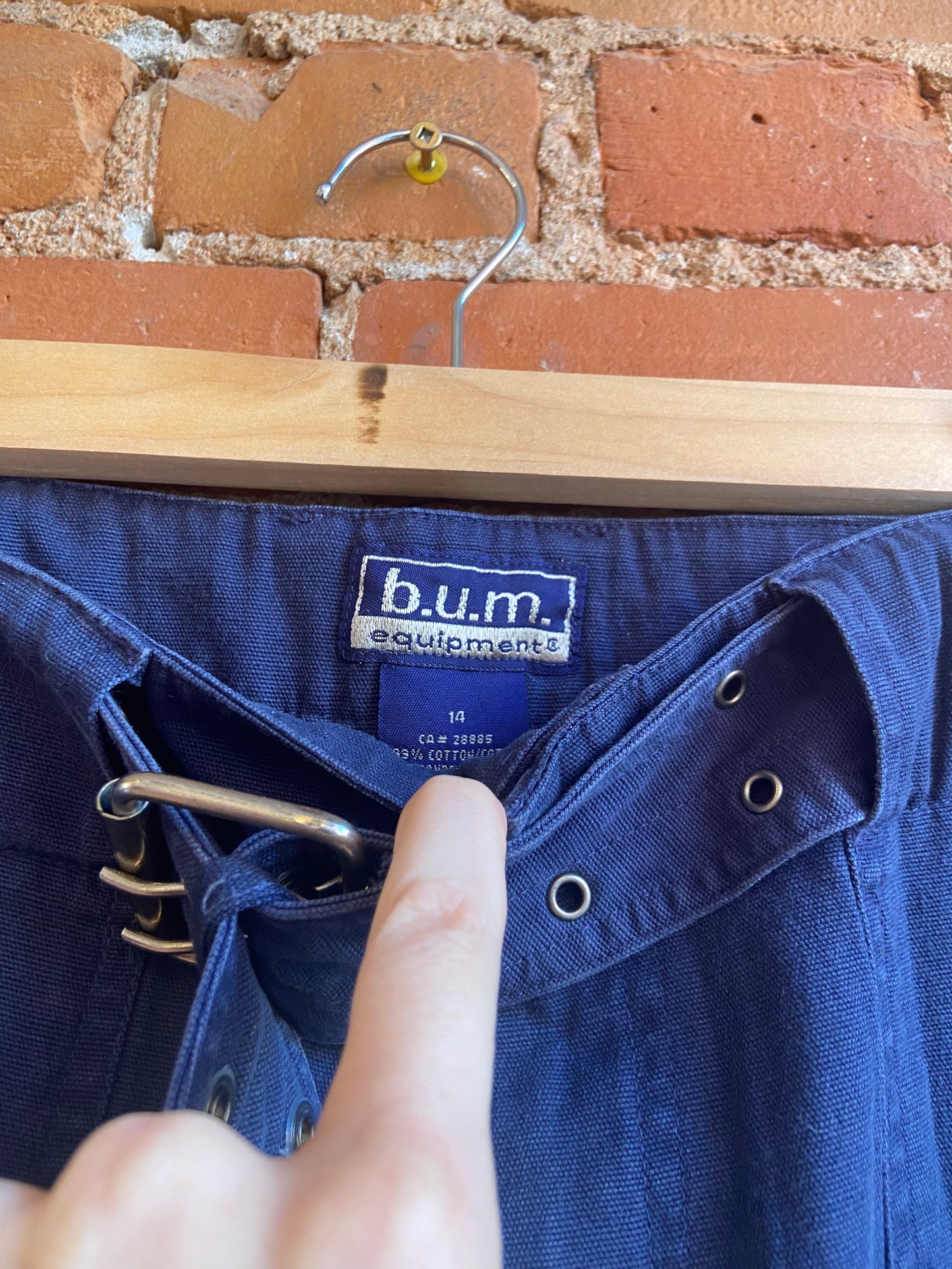 1990s/Y2K b.u.m equipment Navy Blue Wide Leg Pants With Matching Grommet Belt