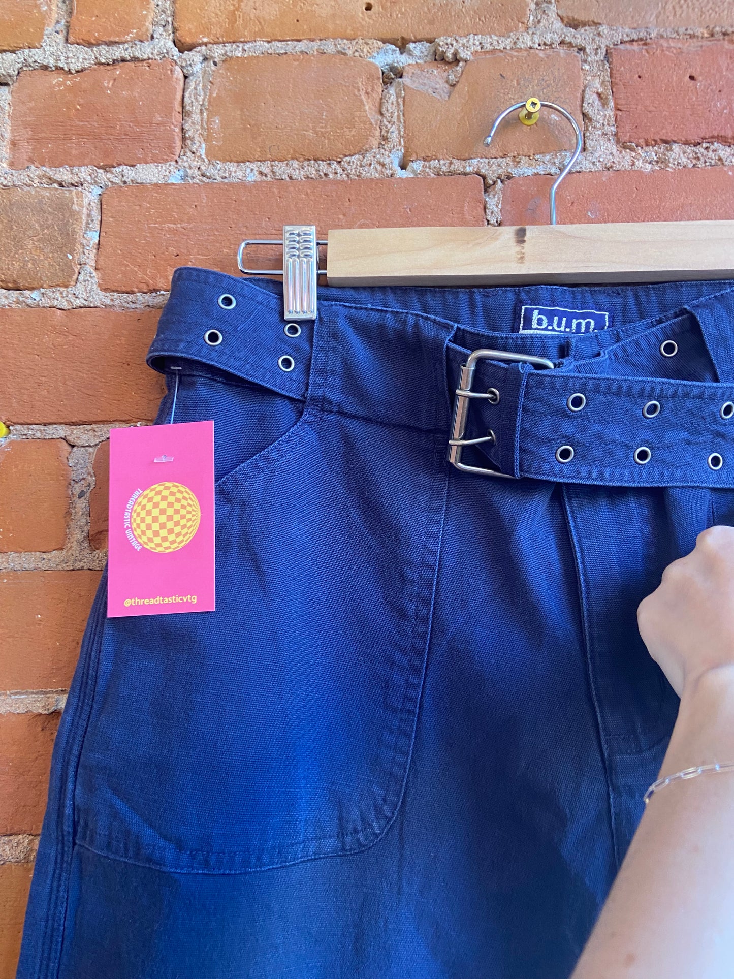1990s/Y2K b.u.m equipment Navy Blue Wide Leg Pants With Matching Grommet Belt