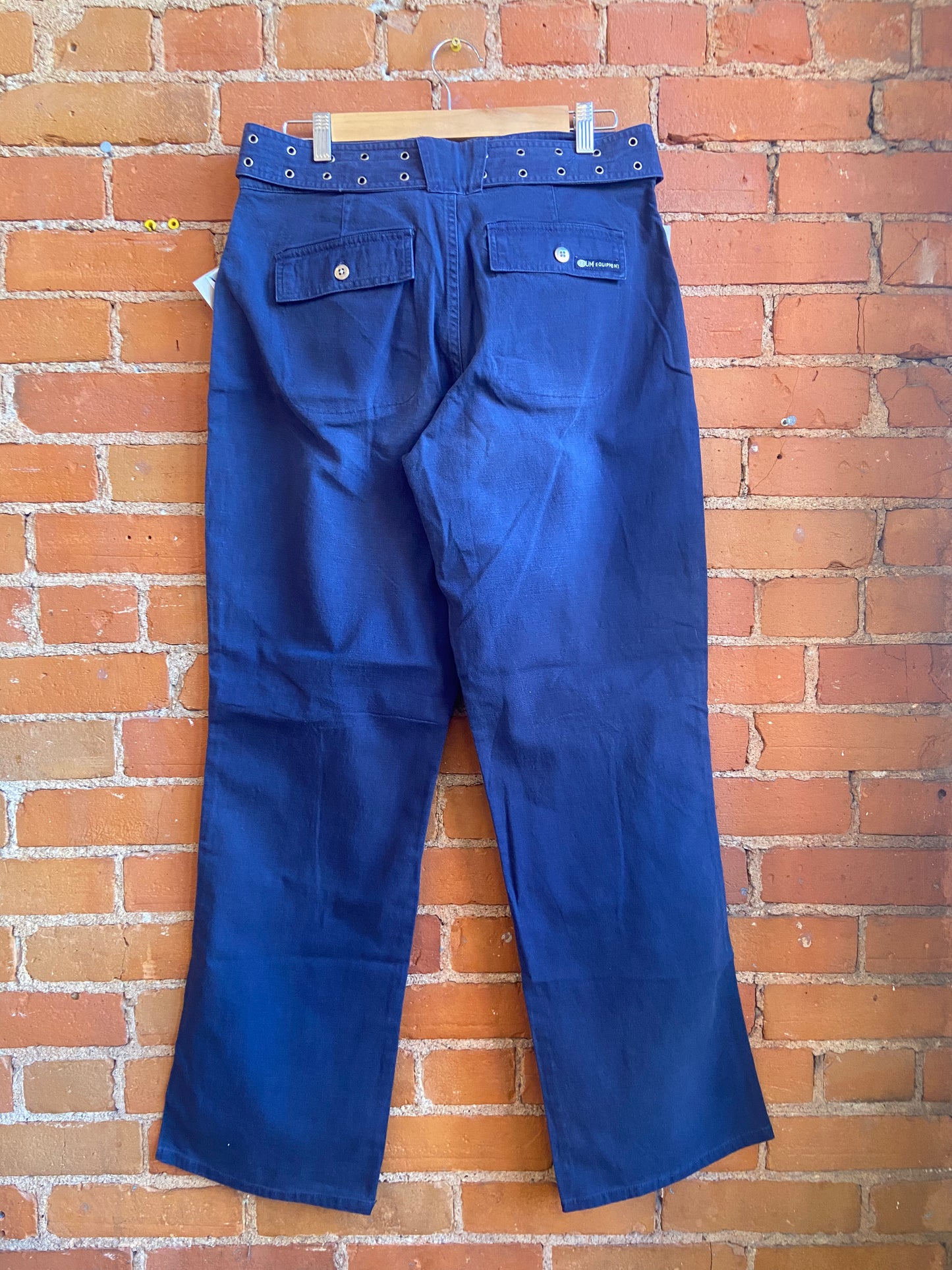 1990s/Y2K b.u.m equipment Navy Blue Wide Leg Pants With Matching Grommet Belt