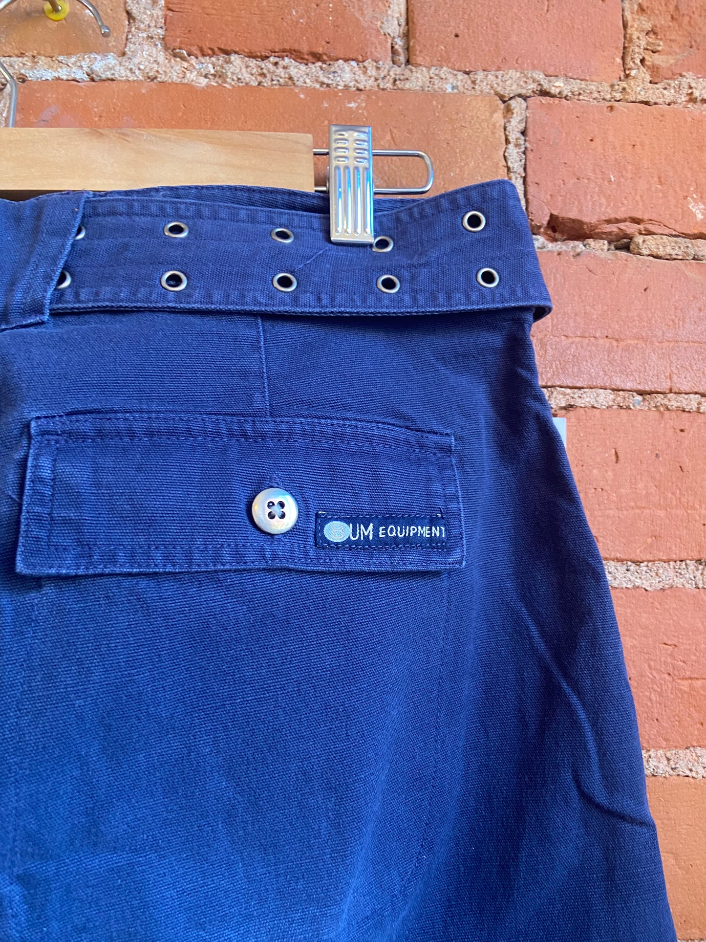 1990s/Y2K b.u.m equipment Navy Blue Wide Leg Pants With Matching Grommet Belt