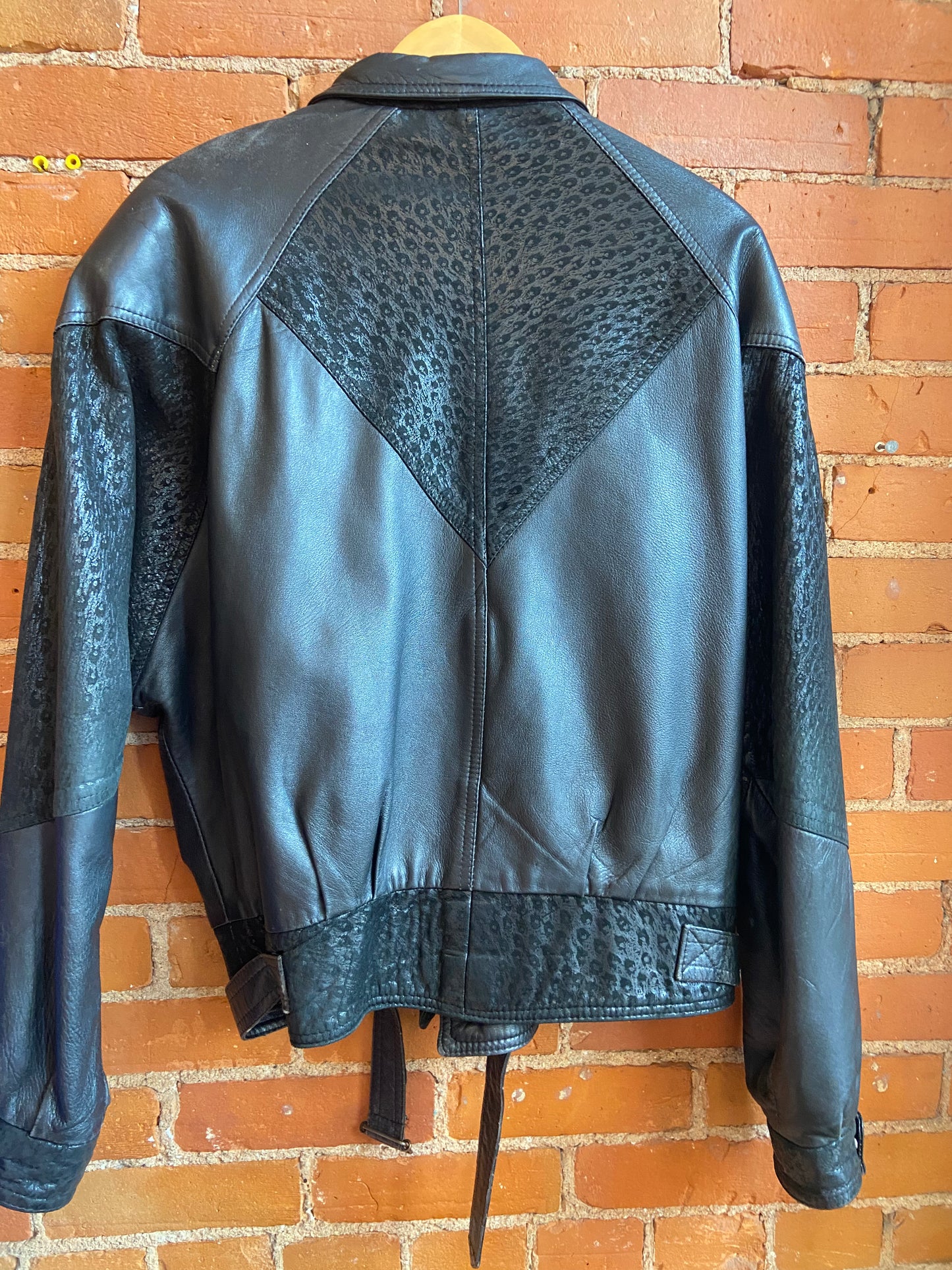 Black Leather Jacket with Animal Print