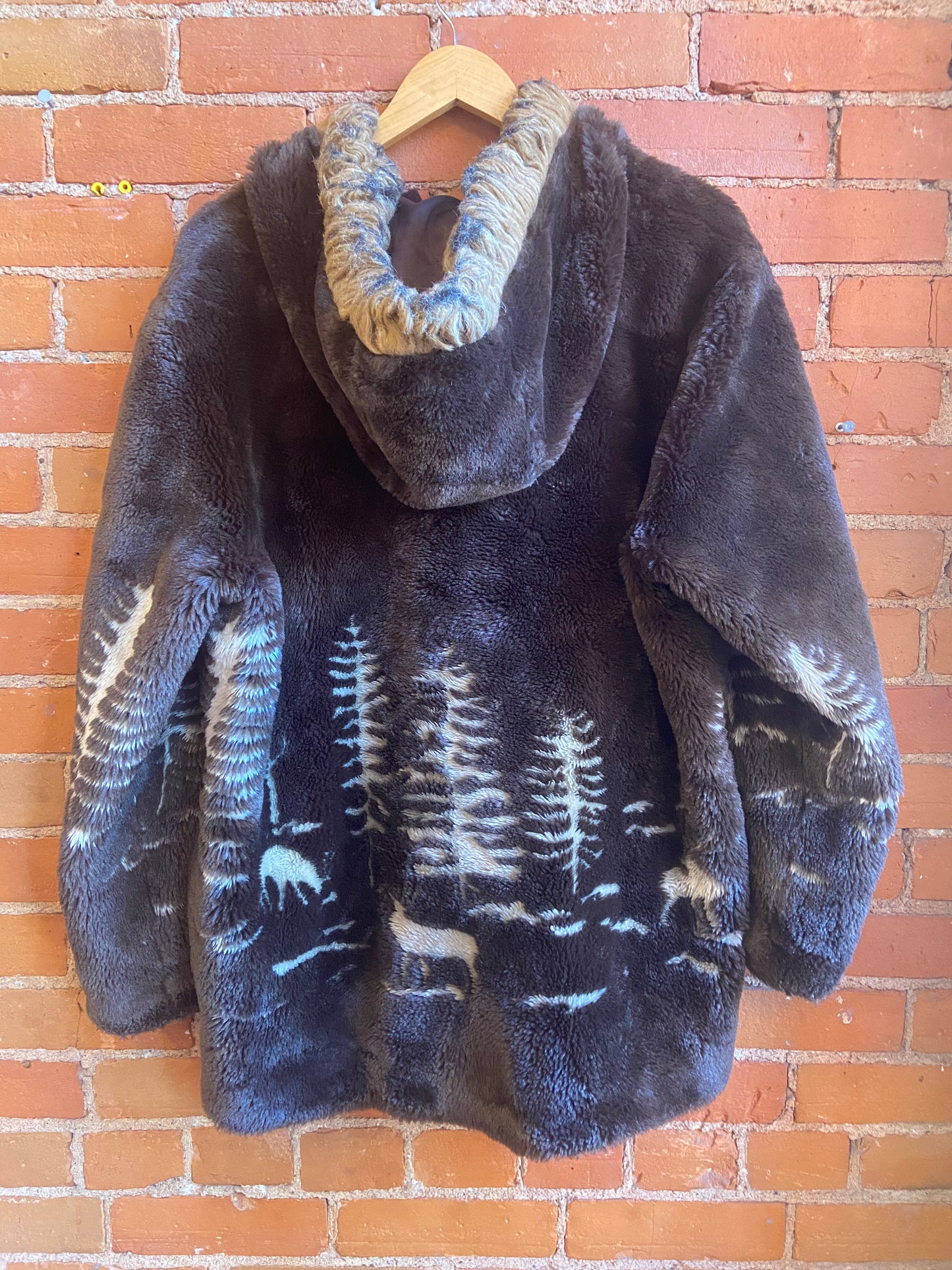 Hooded Deer & Tree Faux Fur coat