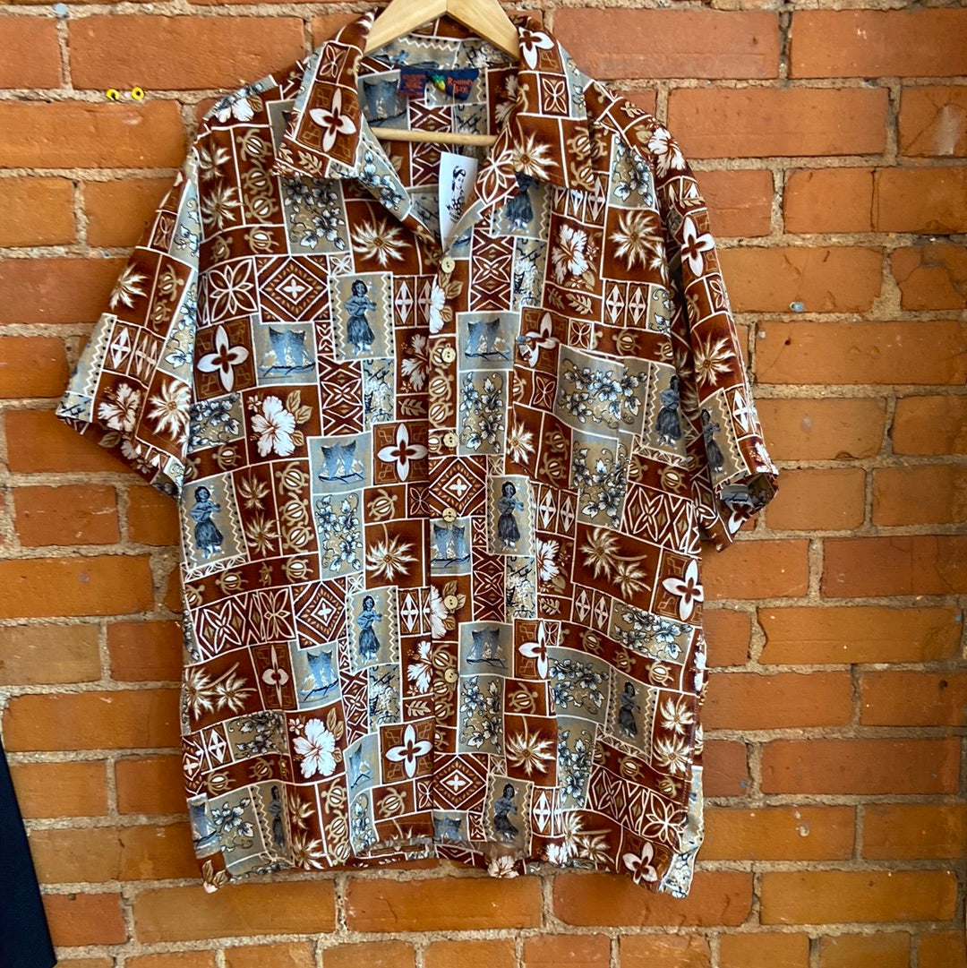 Roundy Bay Earth Tones Tropical Print Shirt