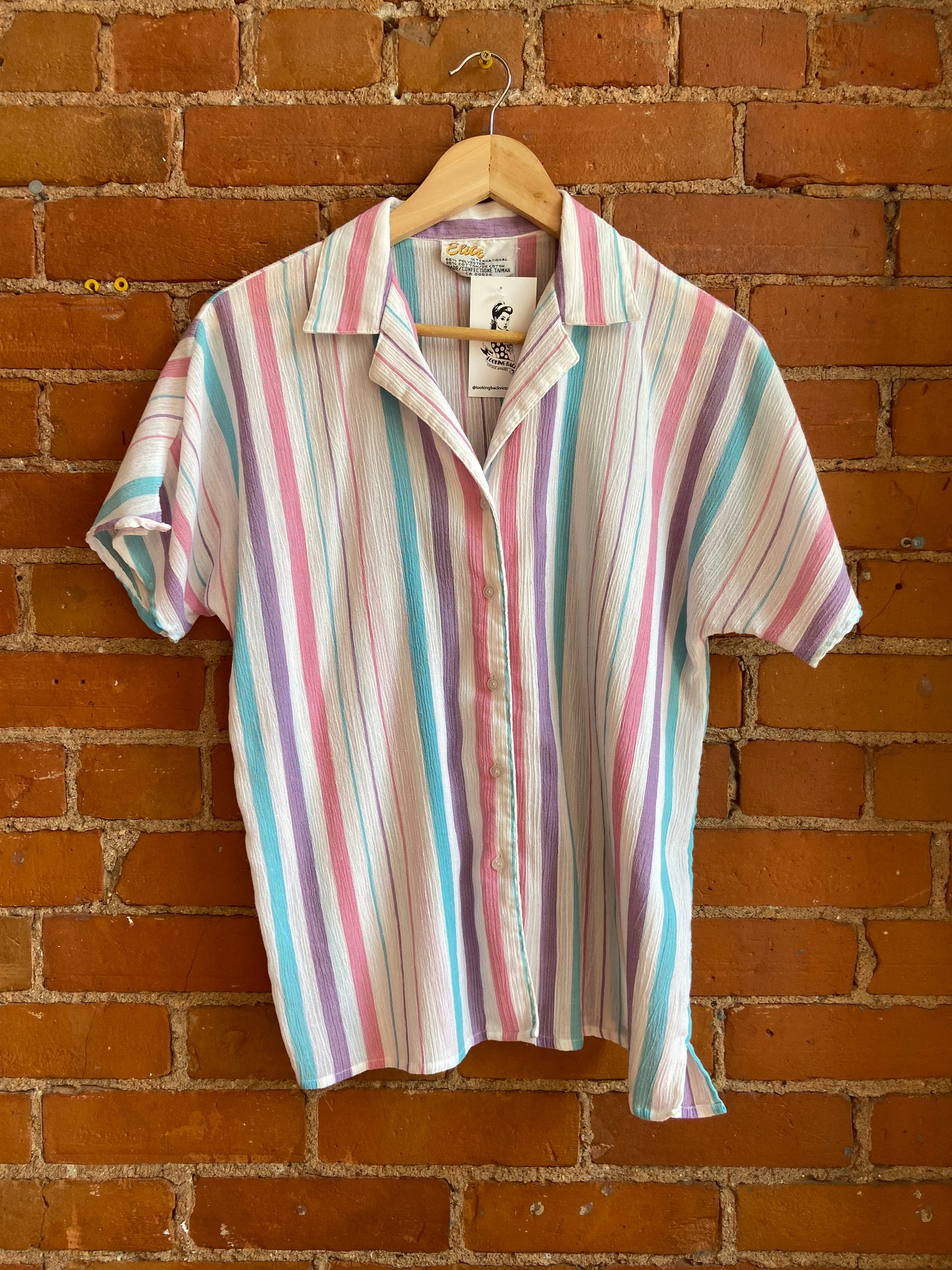 70’s Short Sleeve Top with Colorful Stripes