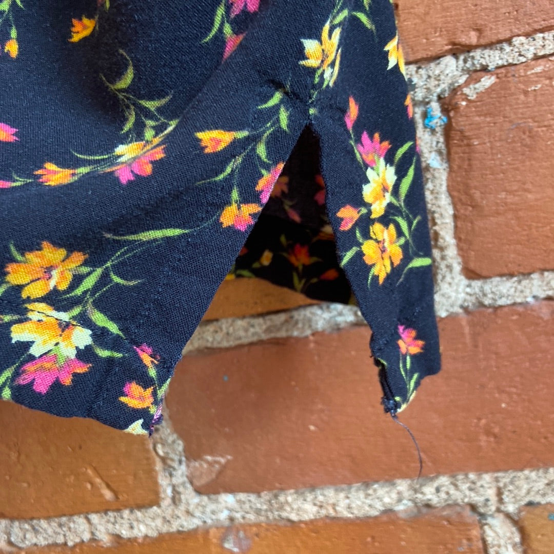 Black Floral Short Sleeve Button-Up