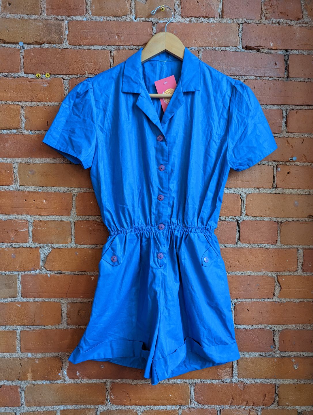 1970s Blue Button Front Romper