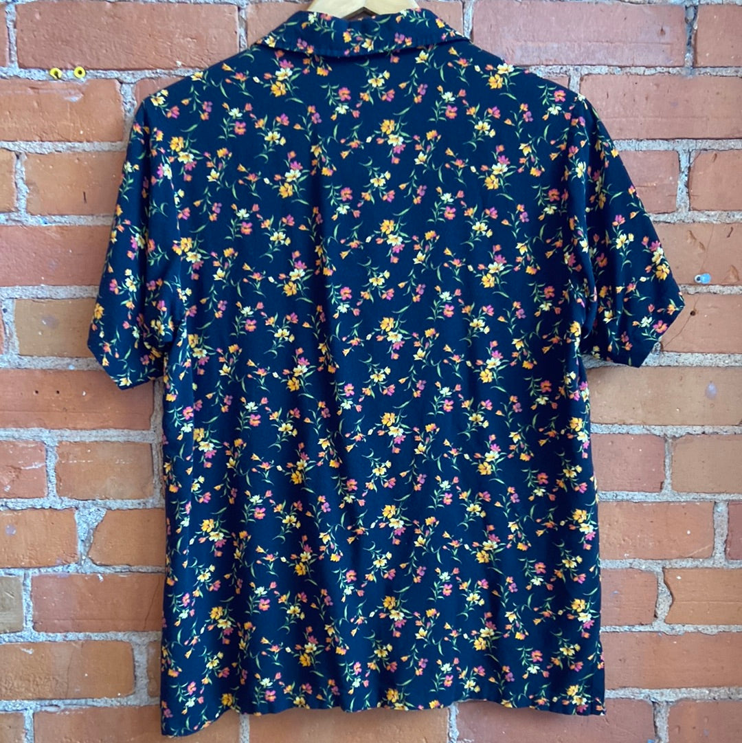 Black Floral Short Sleeve Button-Up