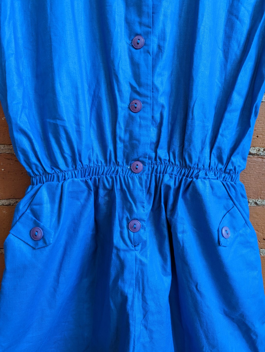 1970s Blue Button Front Romper