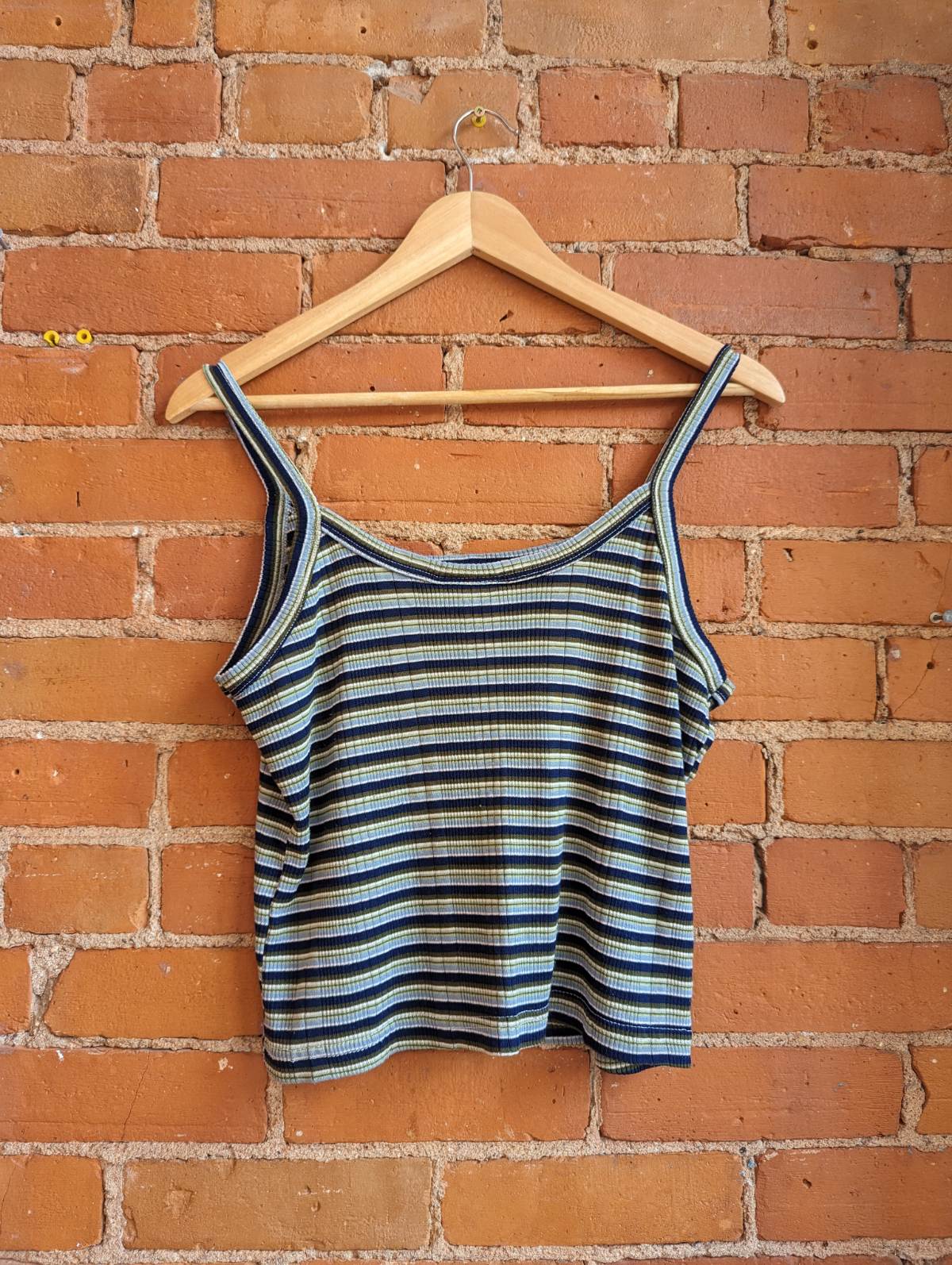 1990s Pelican Cove Blue and Green Striped Tank Top