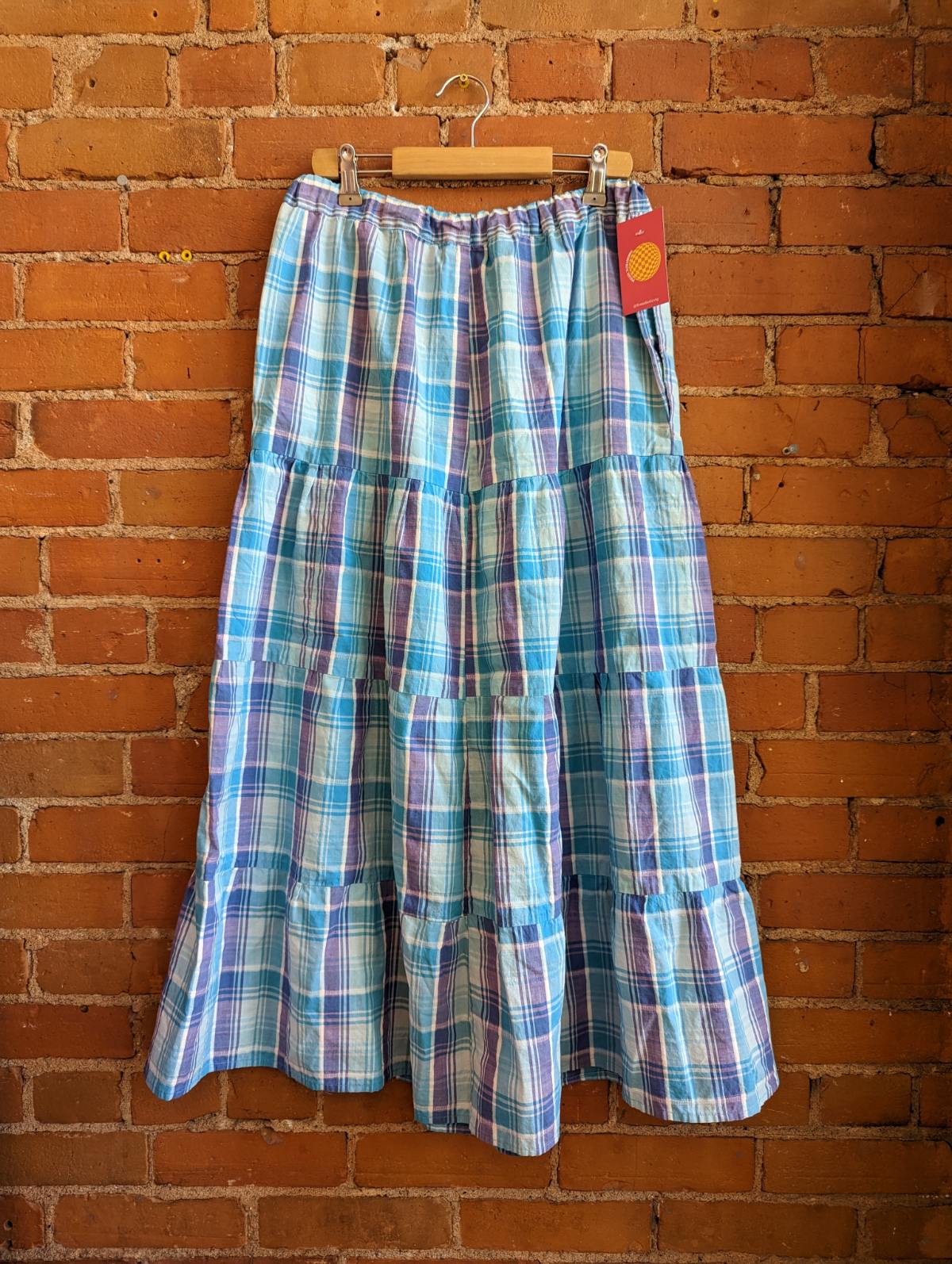1970s Tiered Plaid Maxi Skirt