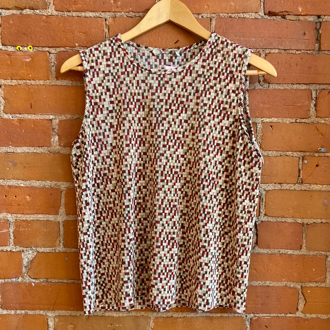 Neutral Pixelated Pleated Tank