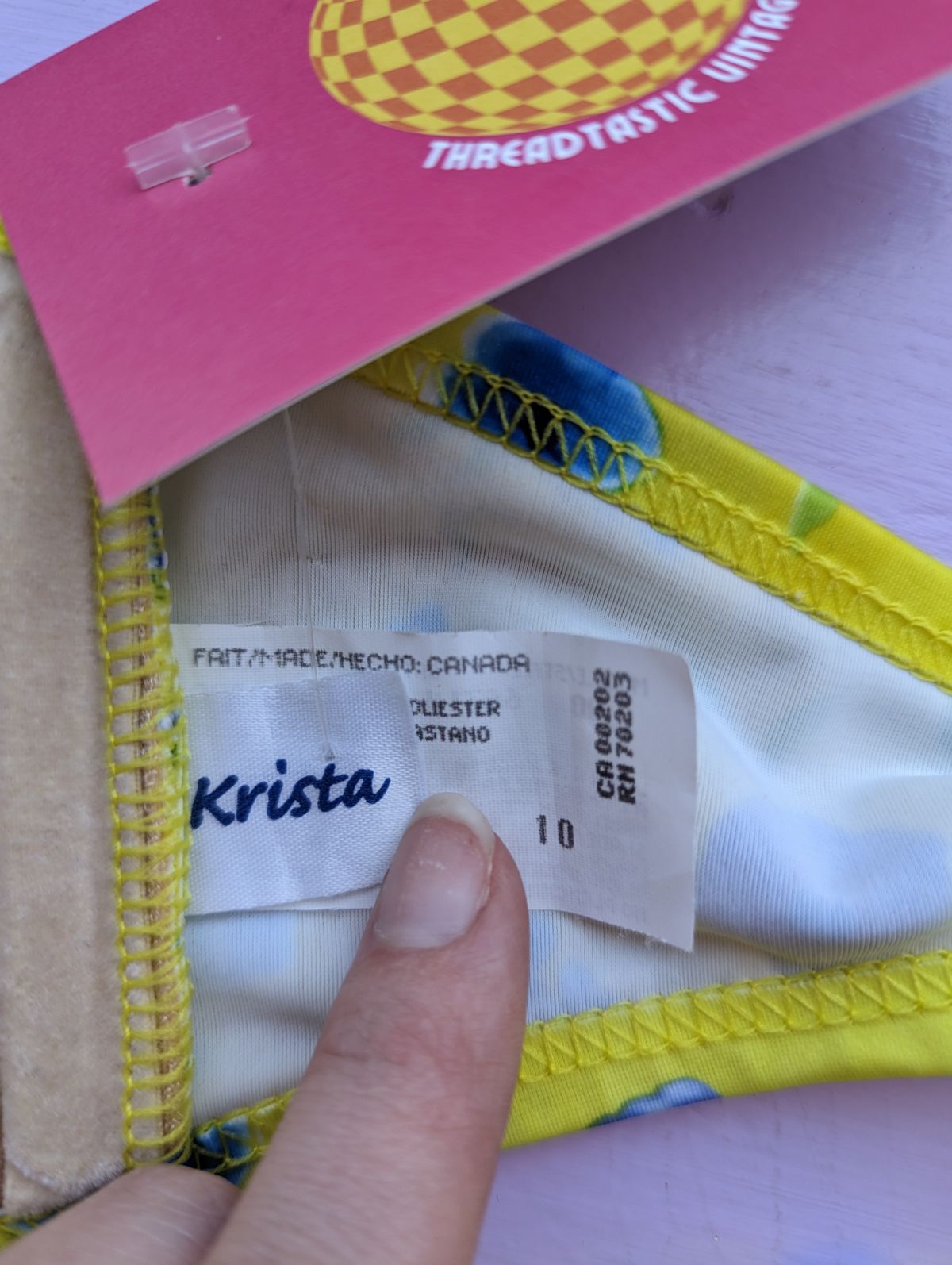 1990s Krista Yellow Floral Print Bandeau Bikini Top