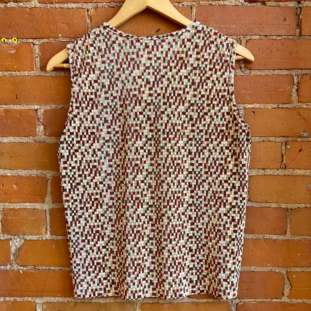 Neutral Pixelated Pleated Tank