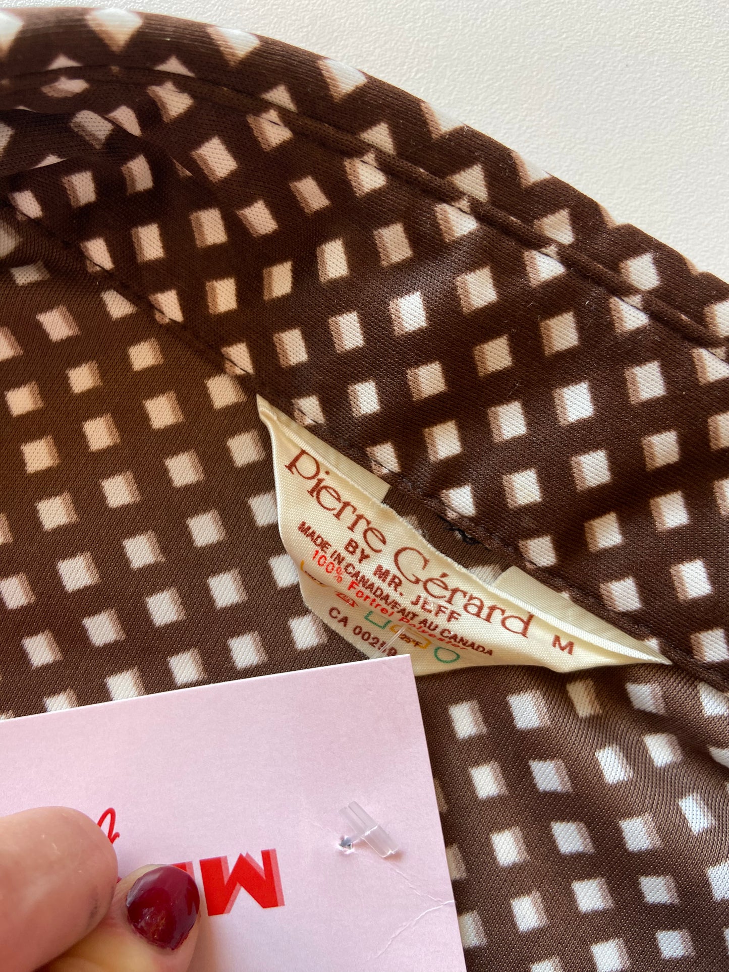 Brown Lattice Print Short-Sleeve Polyester Shirt