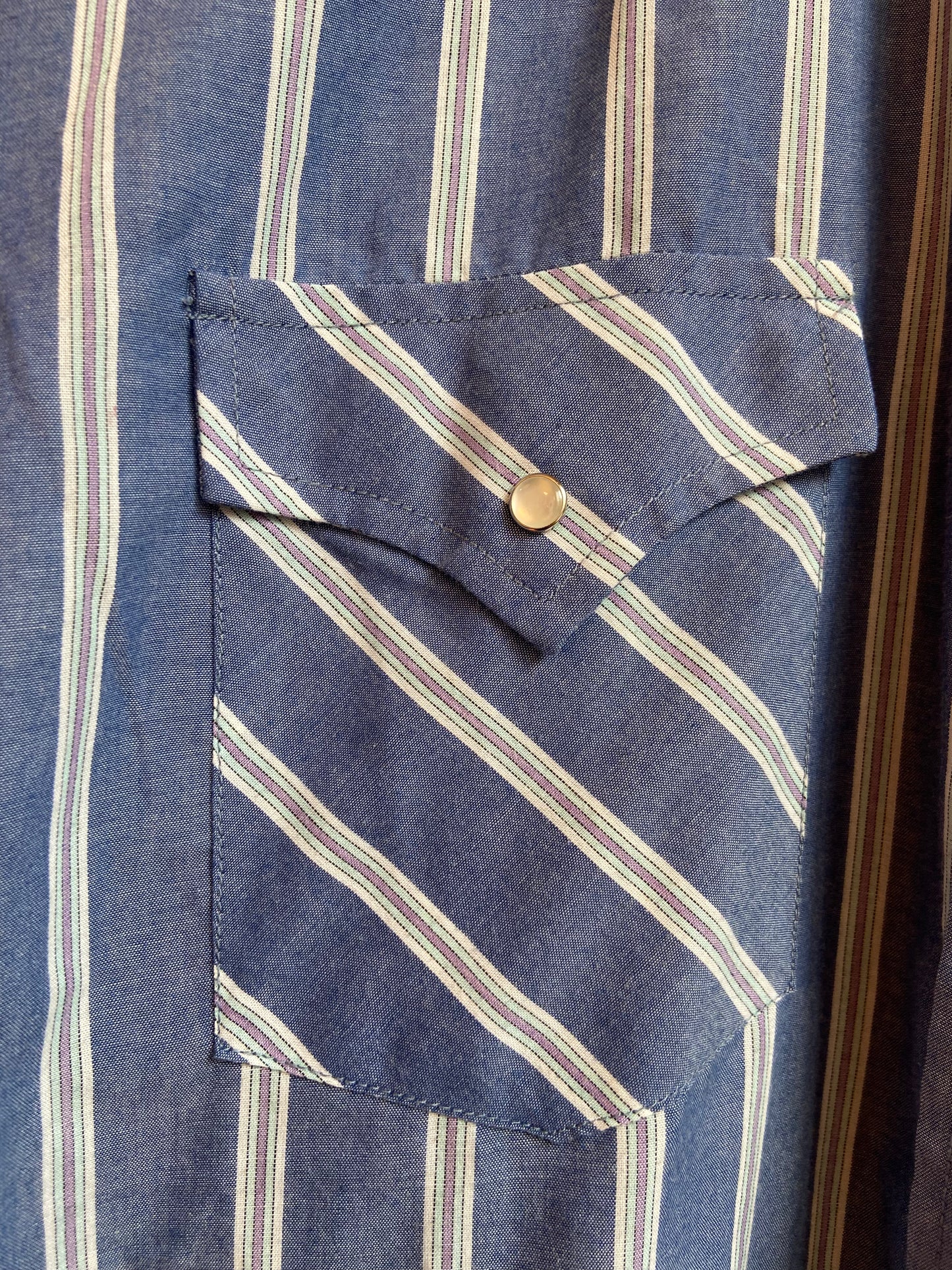 Blue Striped Pearl-Snap Short-Sleeve Western