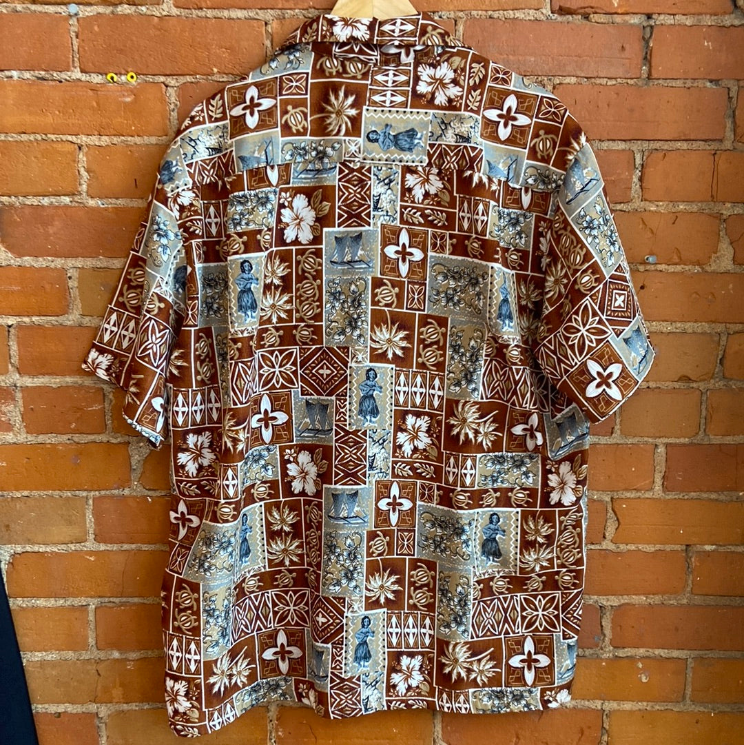 Roundy Bay Earth Tones Tropical Print Shirt